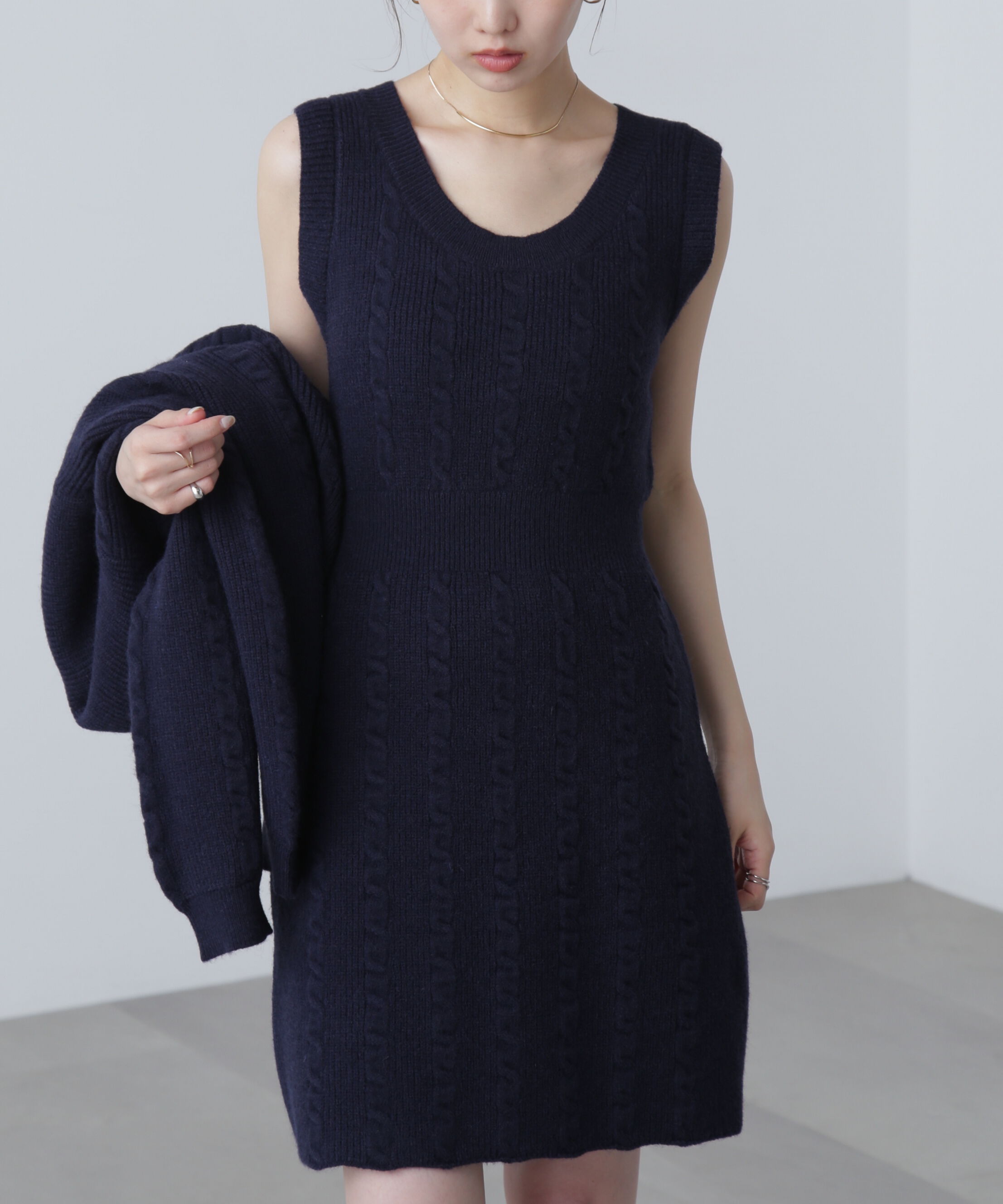  「ケーブルニットカーデ&times;ワンピースセット」|ワンピース|
