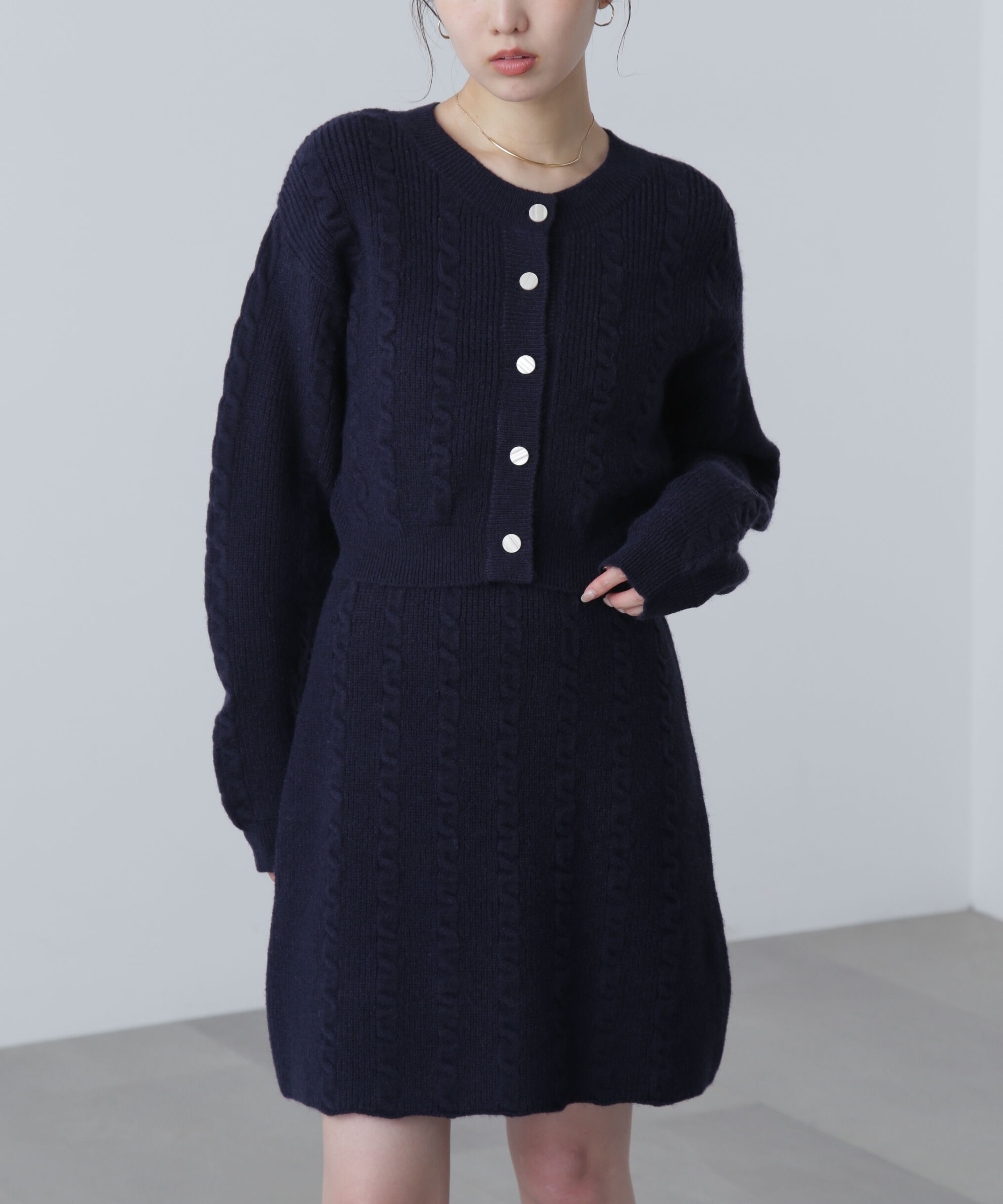  「ケーブルニットカーデ&times;ワンピースセット」|ワンピース|