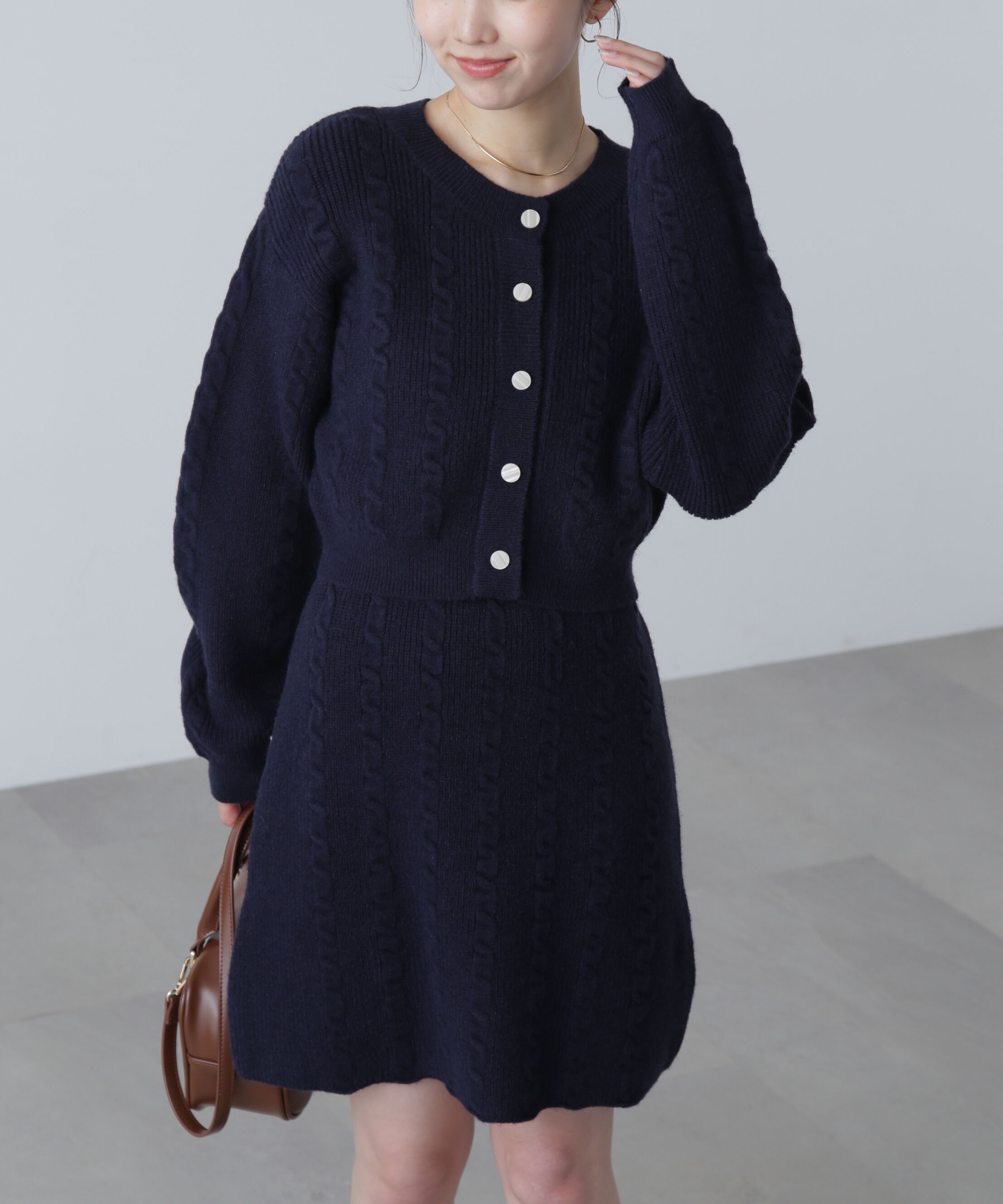  「ケーブルニットカーデ&times;ワンピースセット」|ワンピース|
