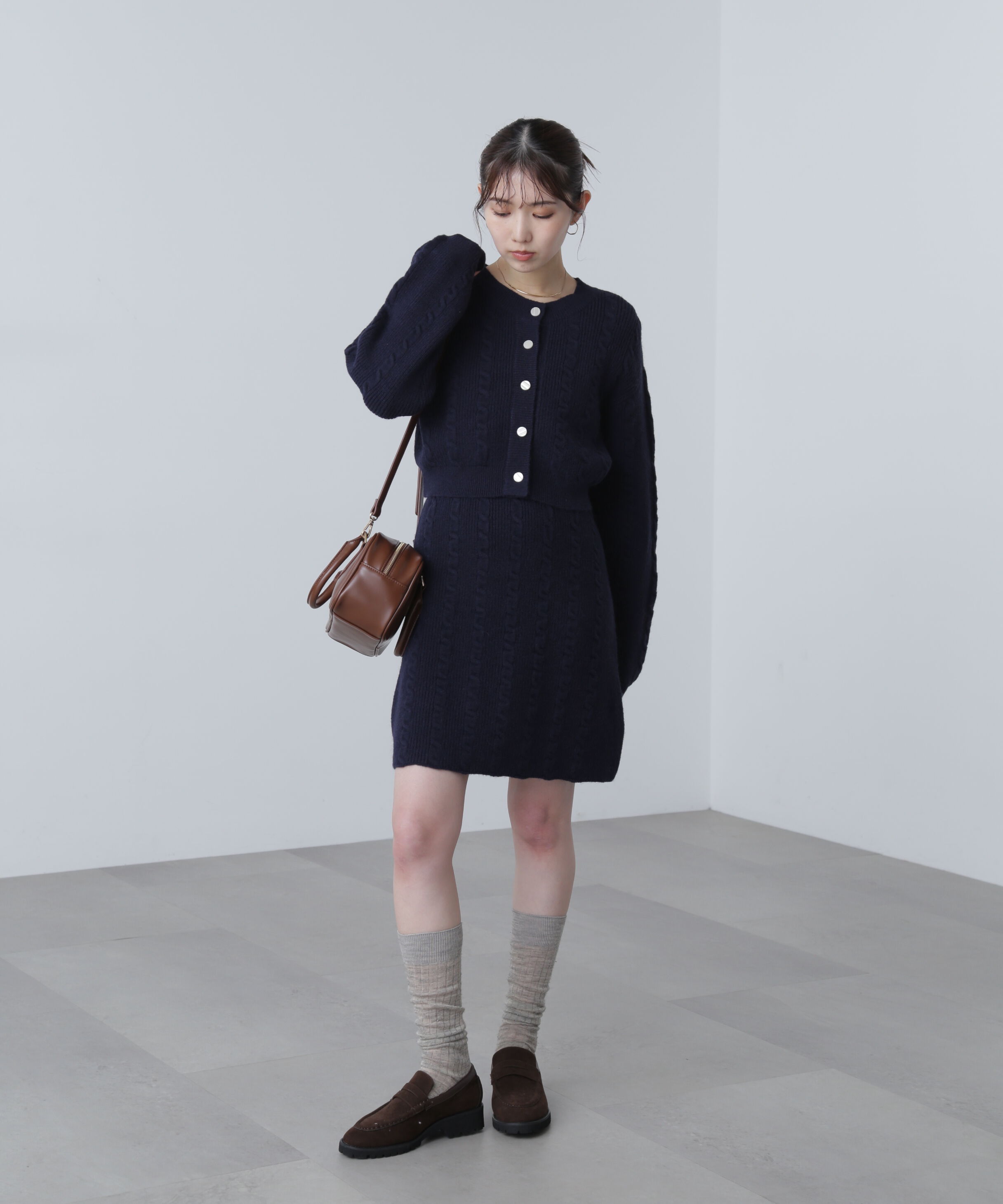  「ケーブルニットカーデ&times;ワンピースセット」|ワンピース|