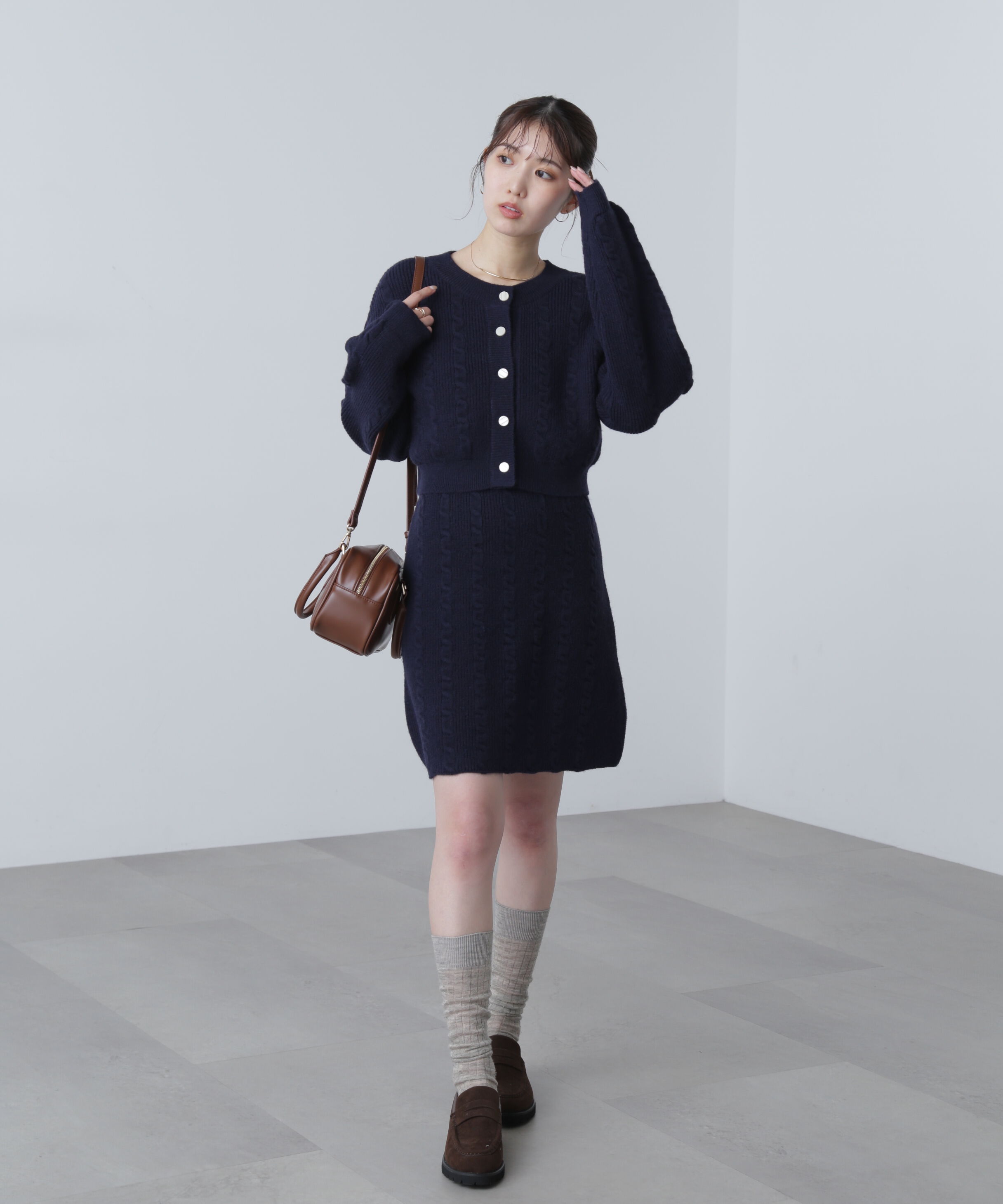  「ケーブルニットカーデ&times;ワンピースセット」|ワンピース|