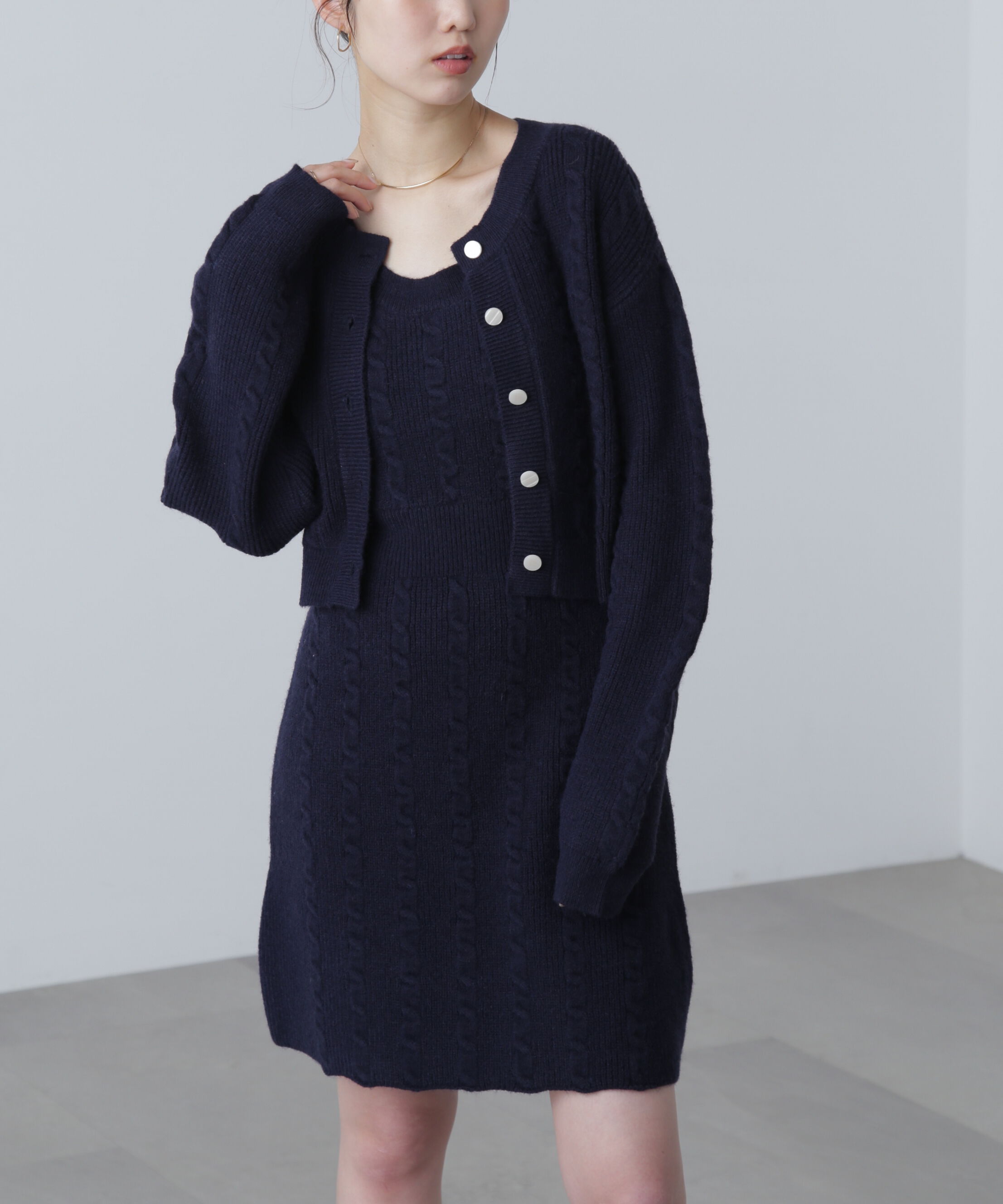  「ケーブルニットカーデ&times;ワンピースセット」|ワンピース|