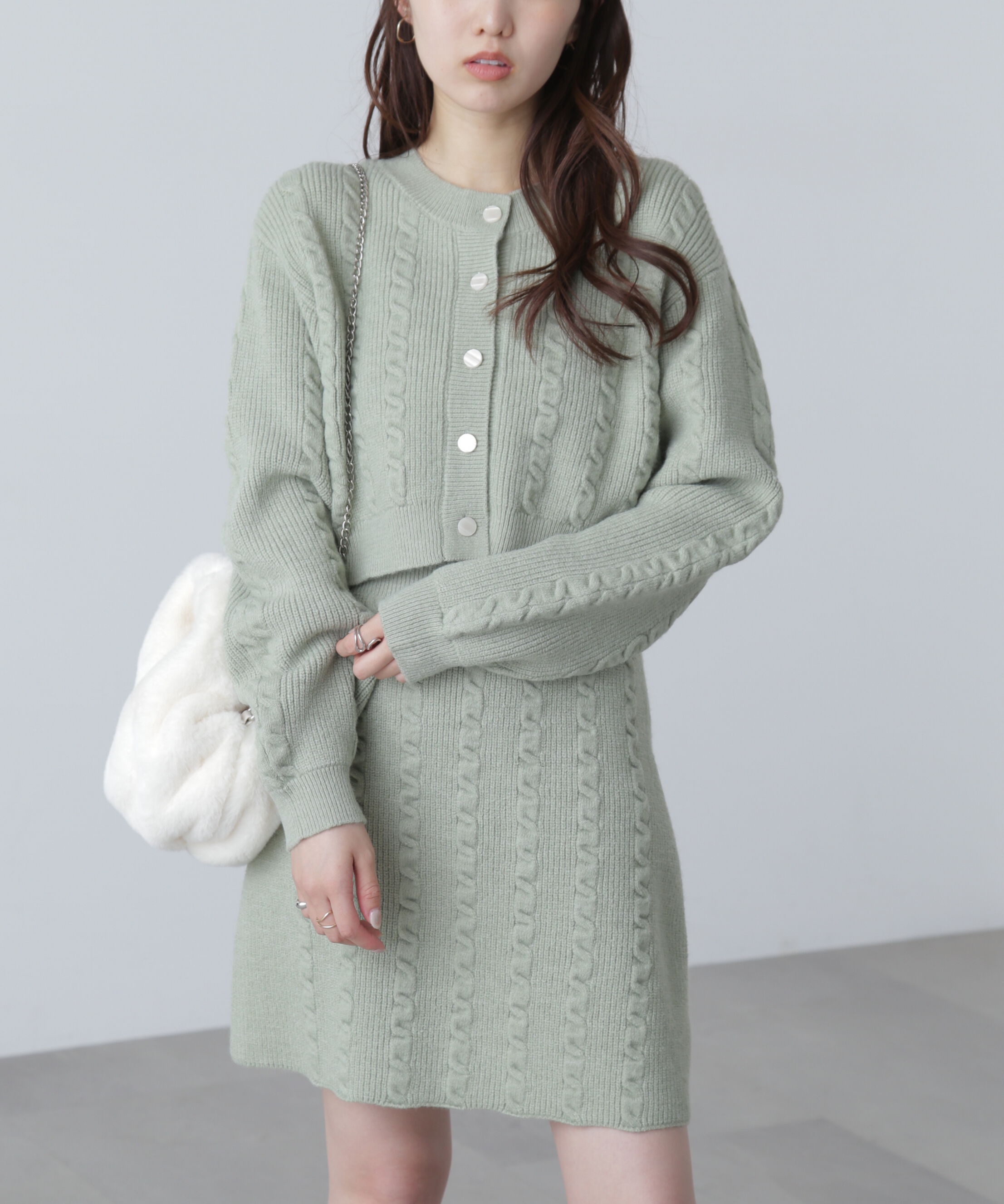  「ケーブルニットカーデ&times;ワンピースセット」|ワンピース|