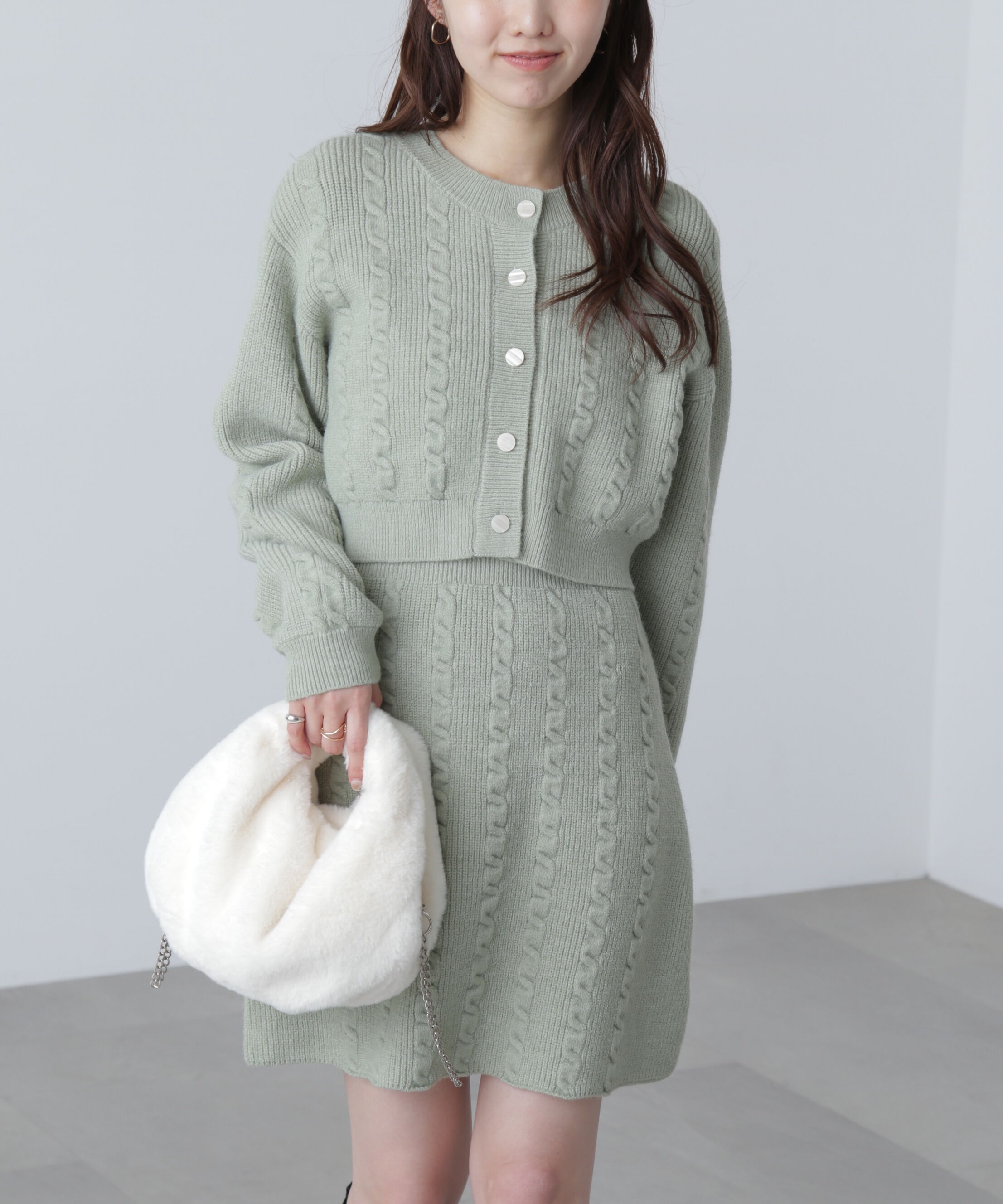  「ケーブルニットカーデ&times;ワンピースセット」|ワンピース|