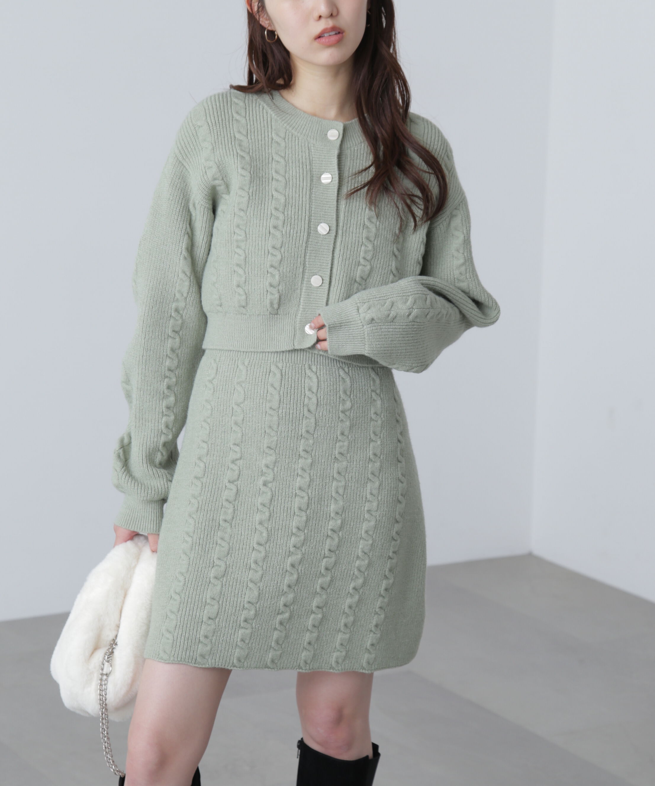  「ケーブルニットカーデ&times;ワンピースセット」|ワンピース|