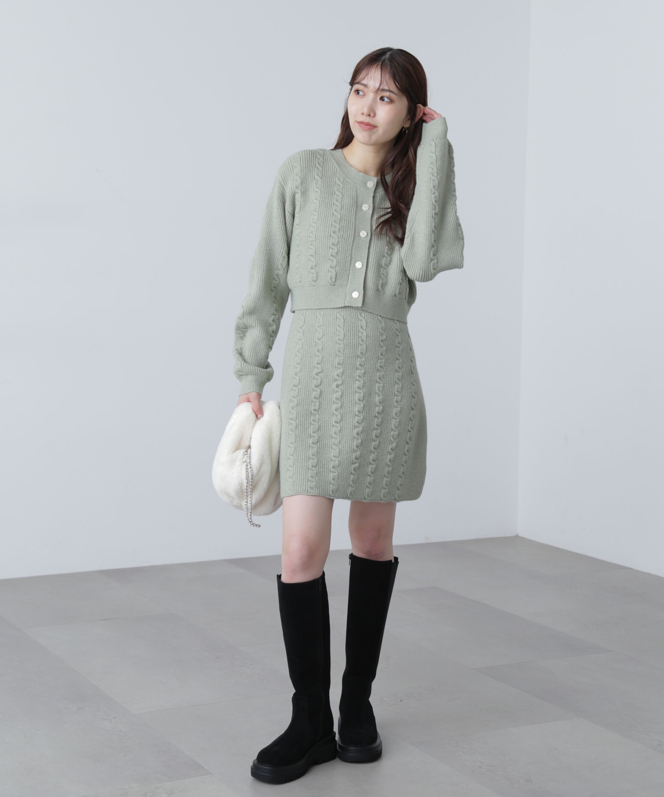  「ケーブルニットカーデ&times;ワンピースセット」|ワンピース|