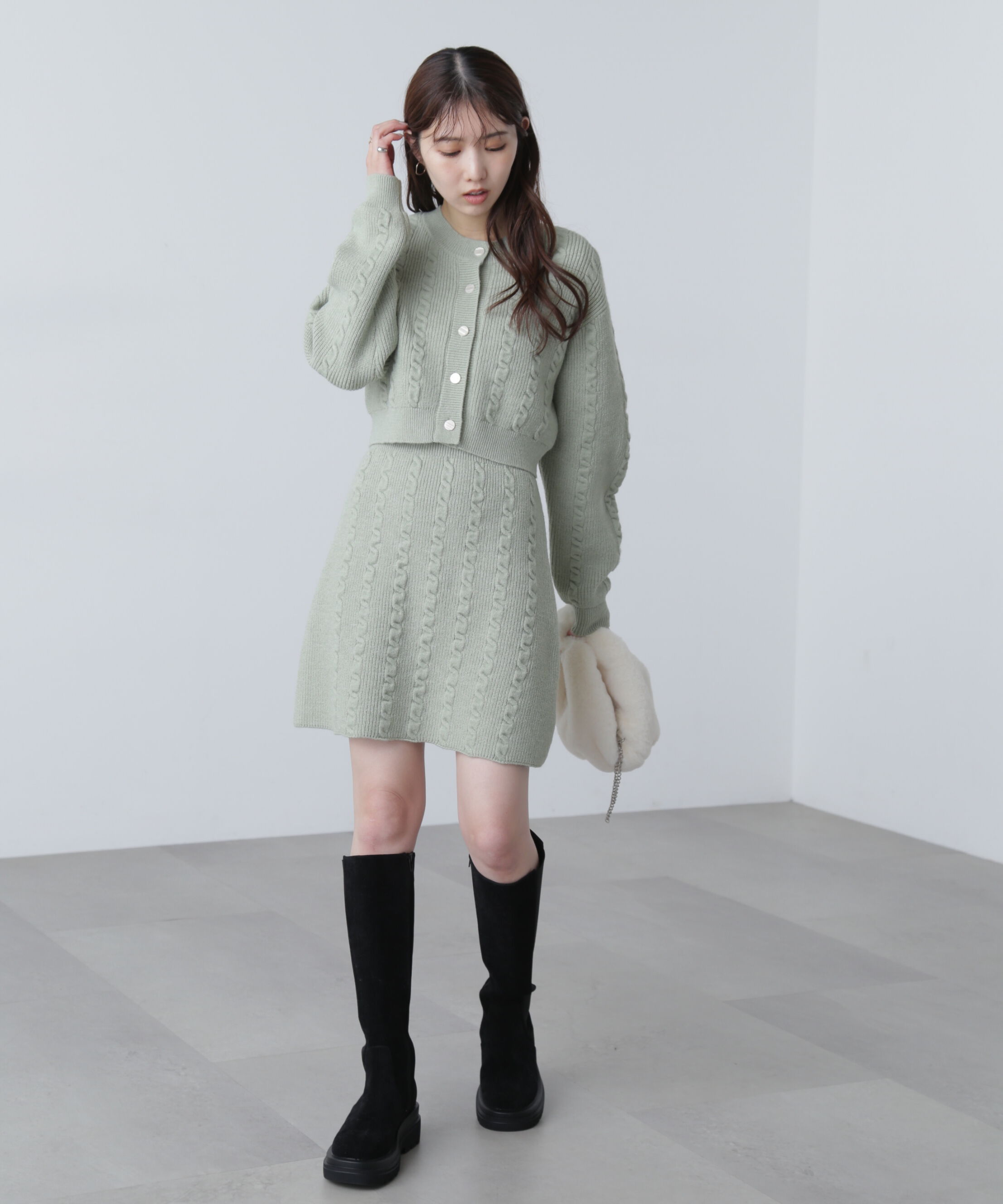  「ケーブルニットカーデ&times;ワンピースセット」|ワンピース|