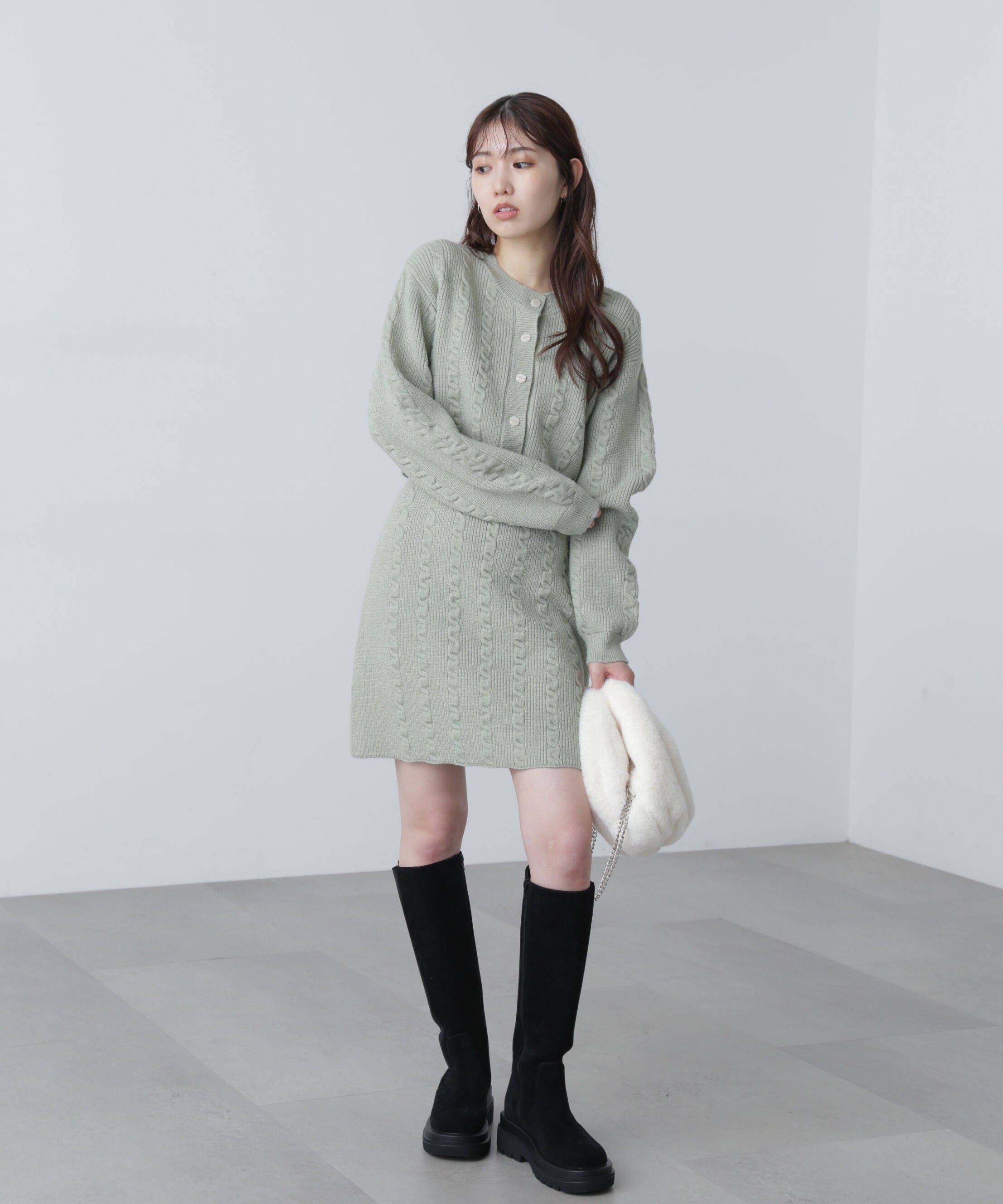  「ケーブルニットカーデ&times;ワンピースセット」|ワンピース|