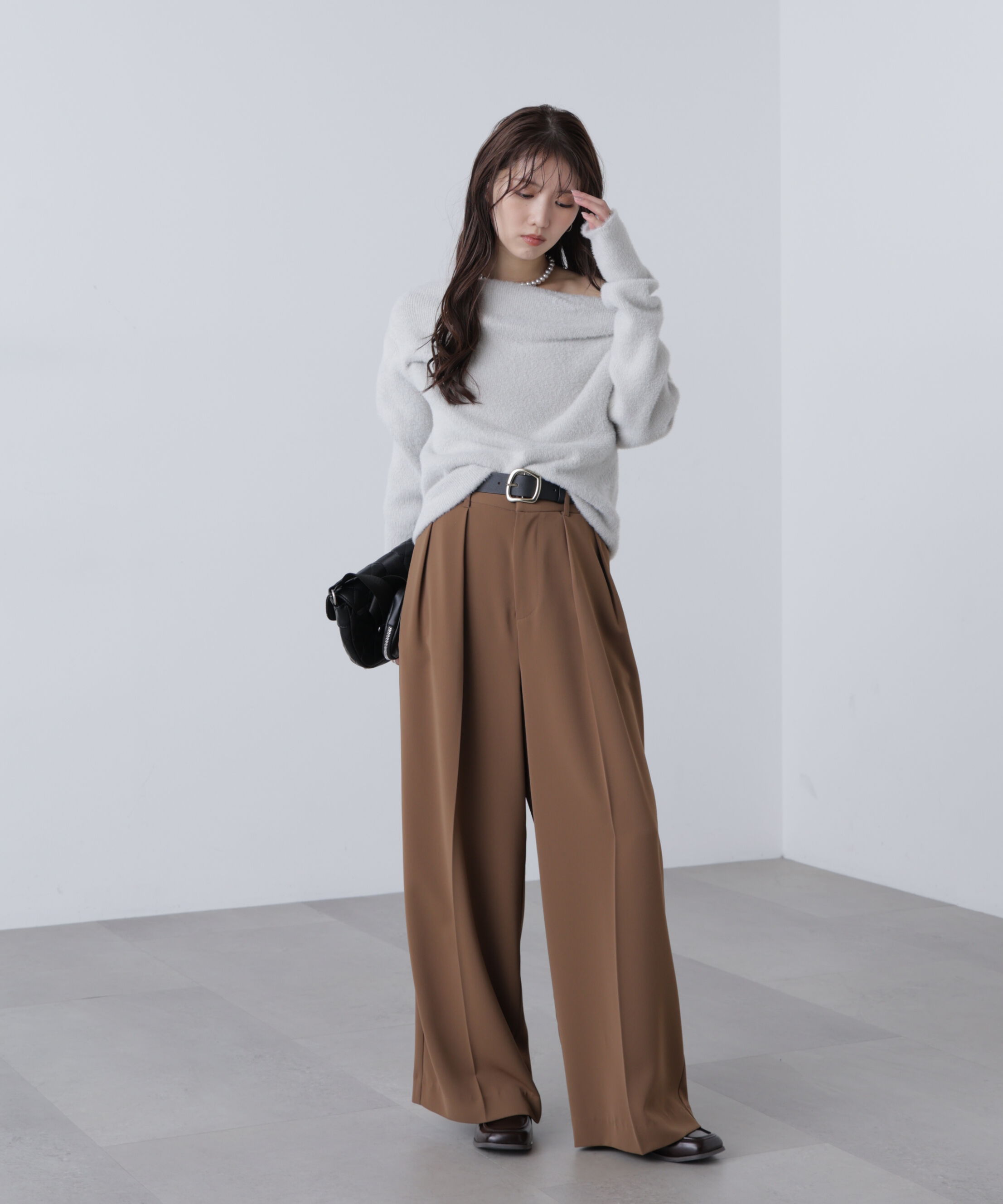  「シャギーオフショルドレープネックニット」|ニット・セーター|