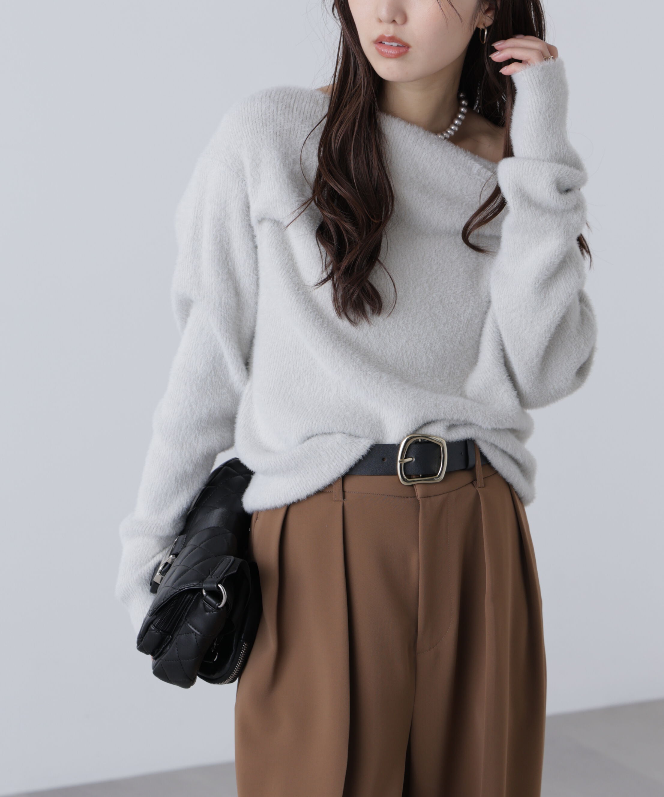  「シャギーオフショルドレープネックニット」|ニット・セーター|