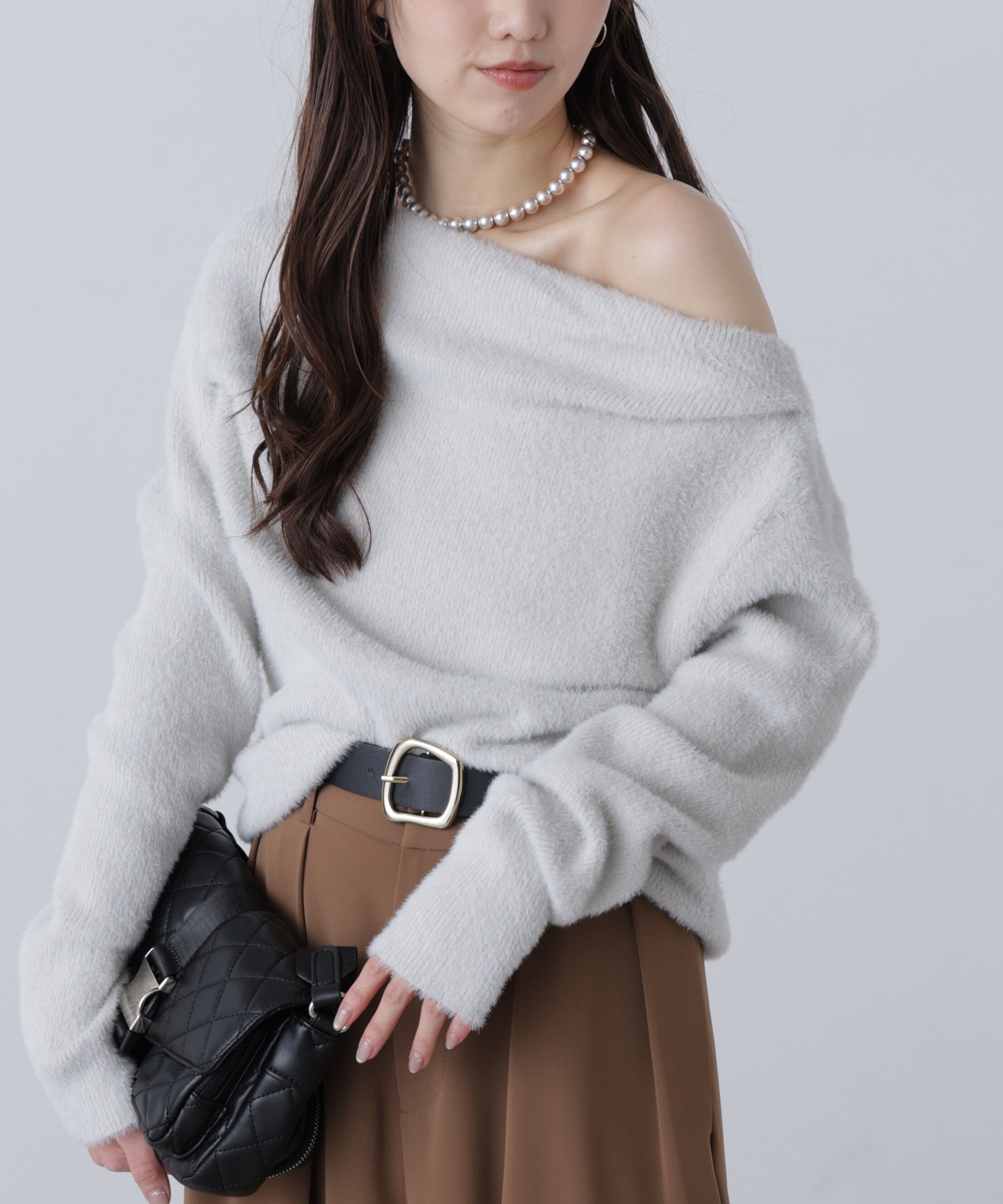  「シャギーオフショルドレープネックニット」|ニット・セーター|