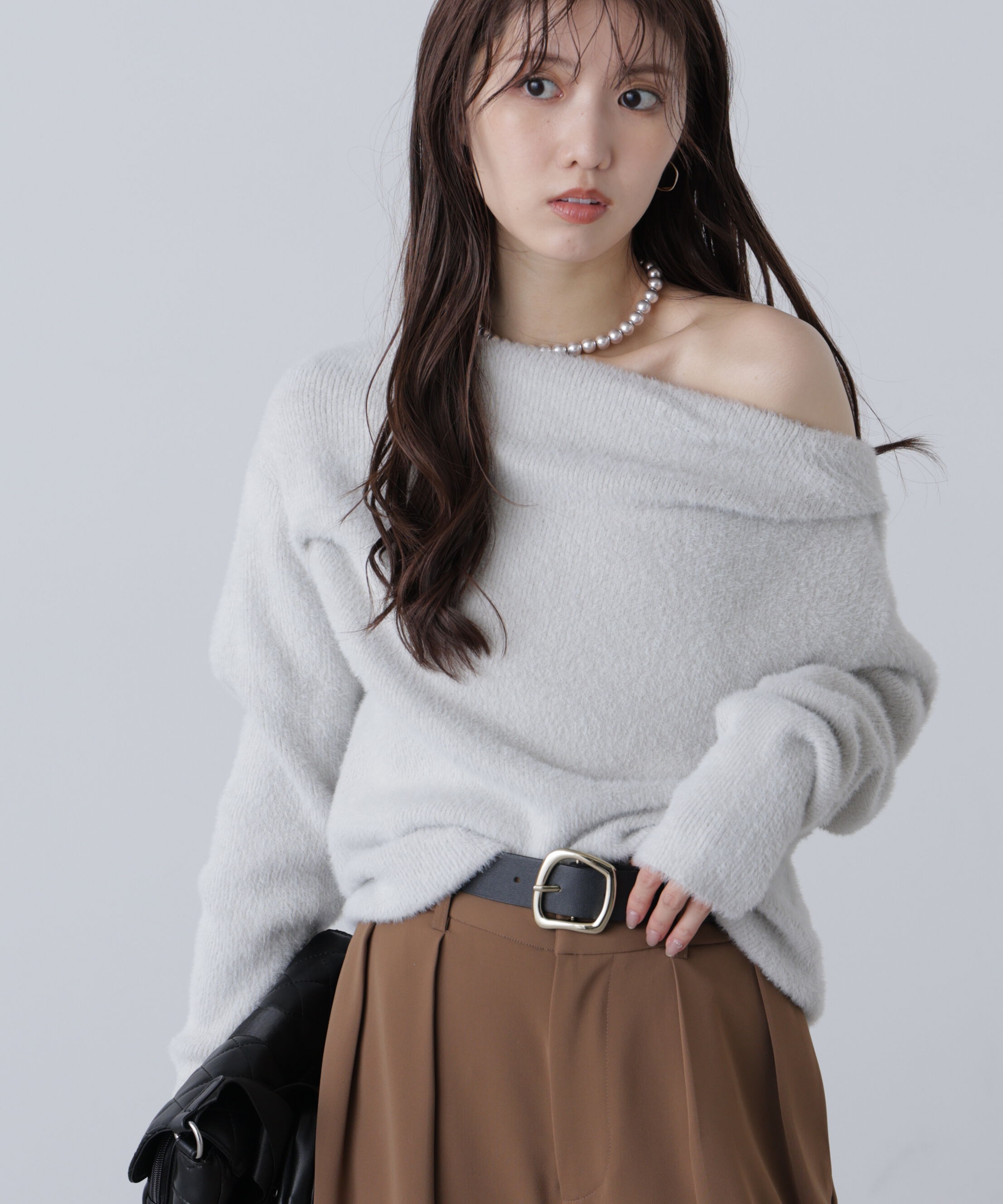  「シャギーオフショルドレープネックニット」|ニット・セーター|