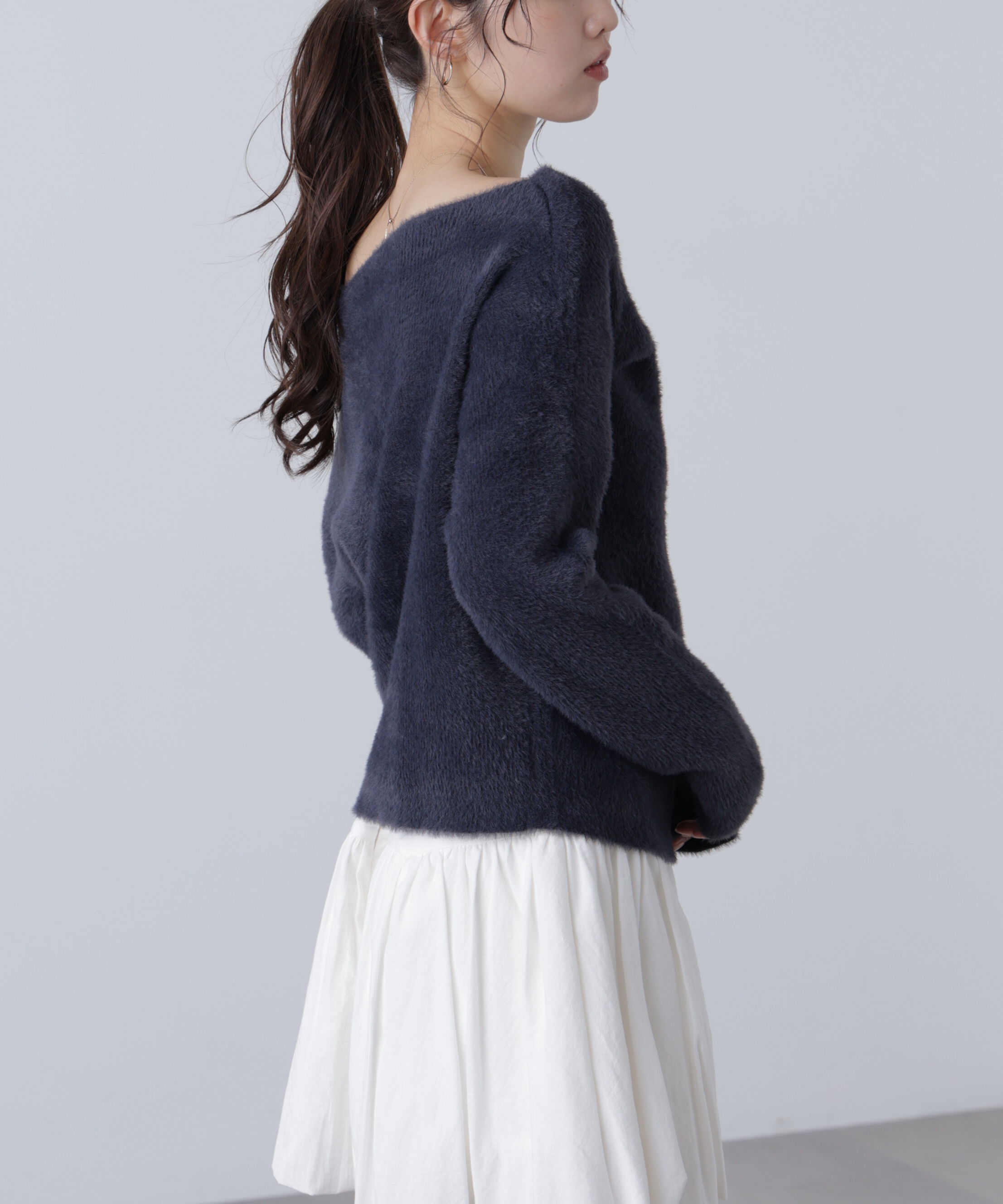  「シャギーオフショルドレープネックニット」|ニット・セーター|