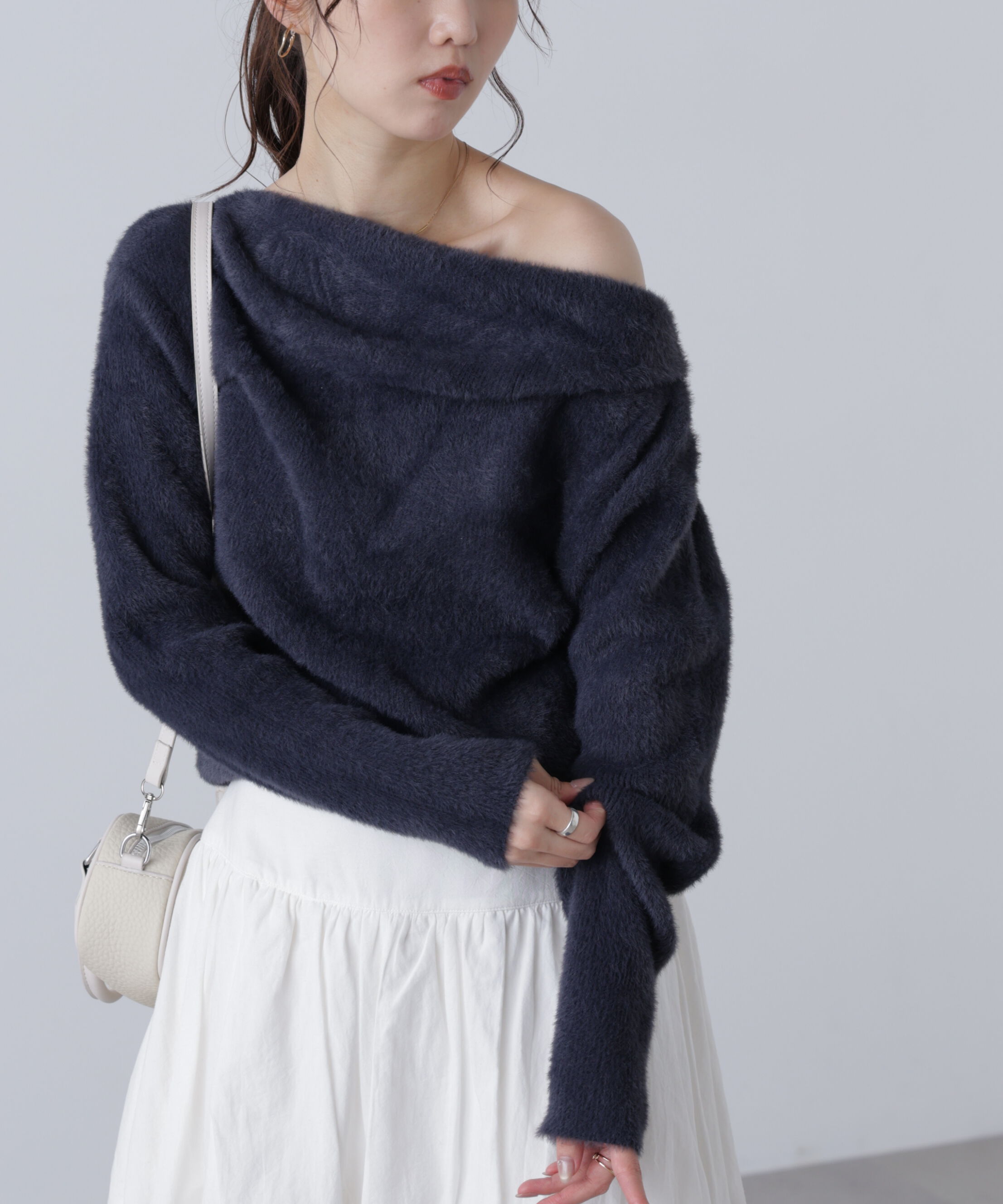  「シャギーオフショルドレープネックニット」|ニット・セーター|