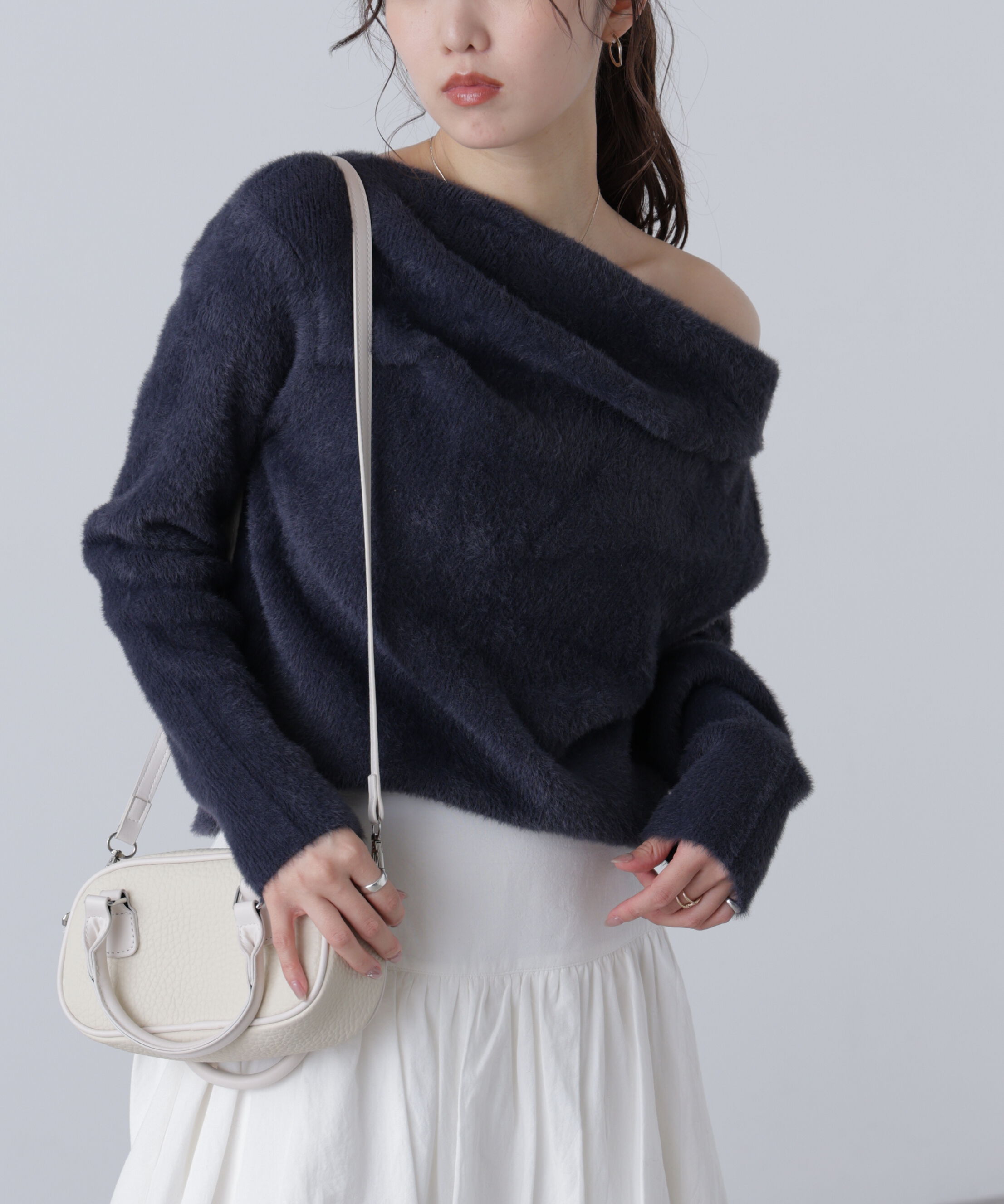  「シャギーオフショルドレープネックニット」|ニット・セーター|