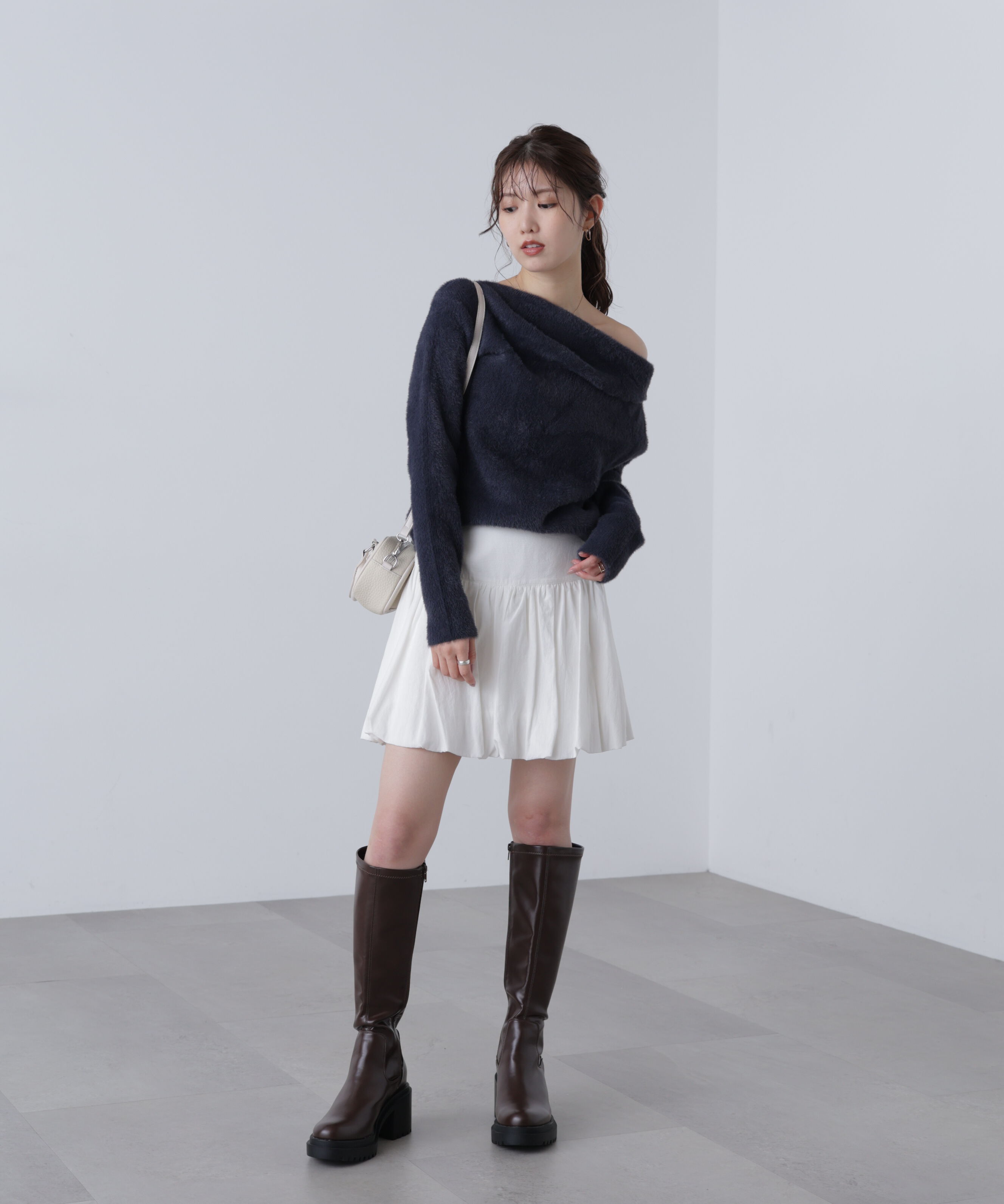  「シャギーオフショルドレープネックニット」|ニット・セーター|