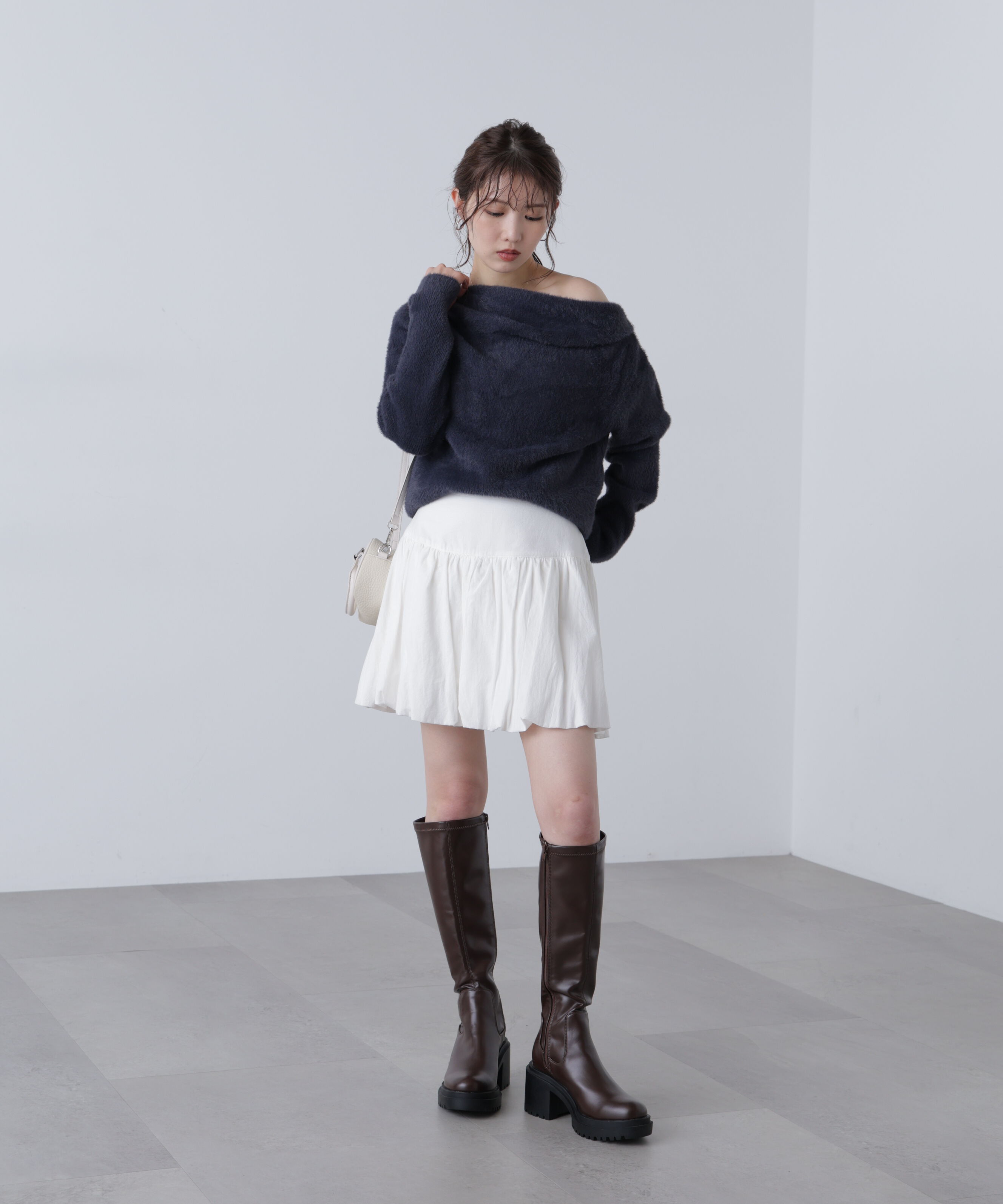  「シャギーオフショルドレープネックニット」|ニット・セーター|