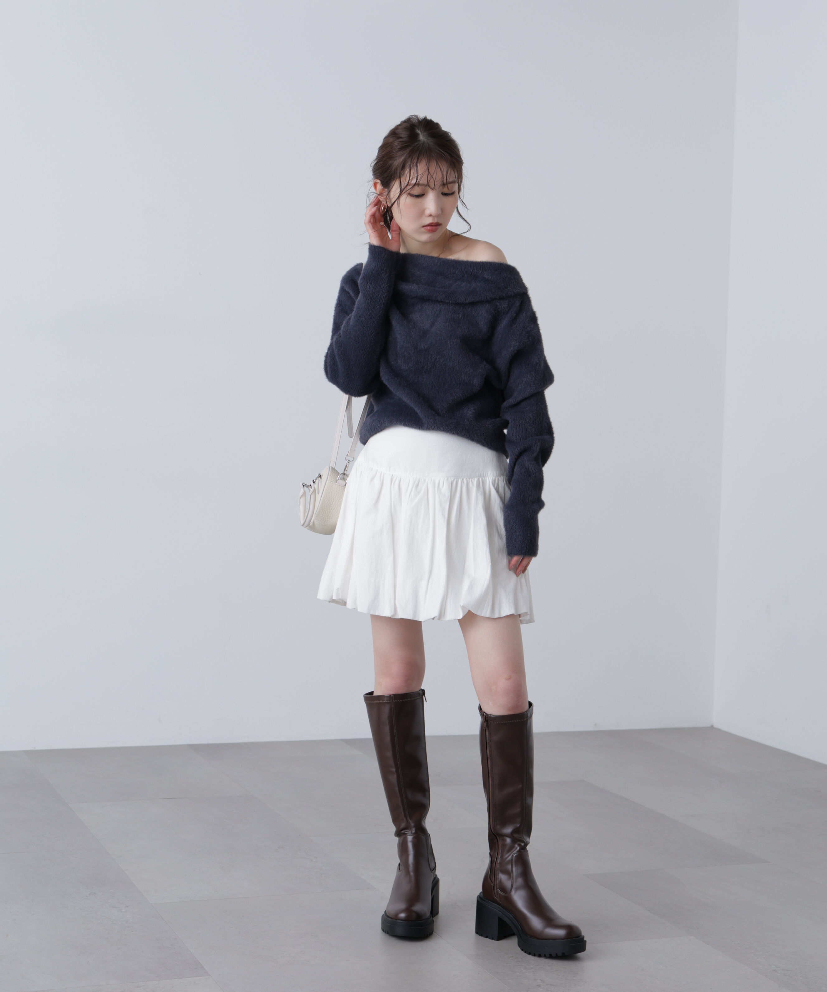  「シャギーオフショルドレープネックニット」|ニット・セーター|