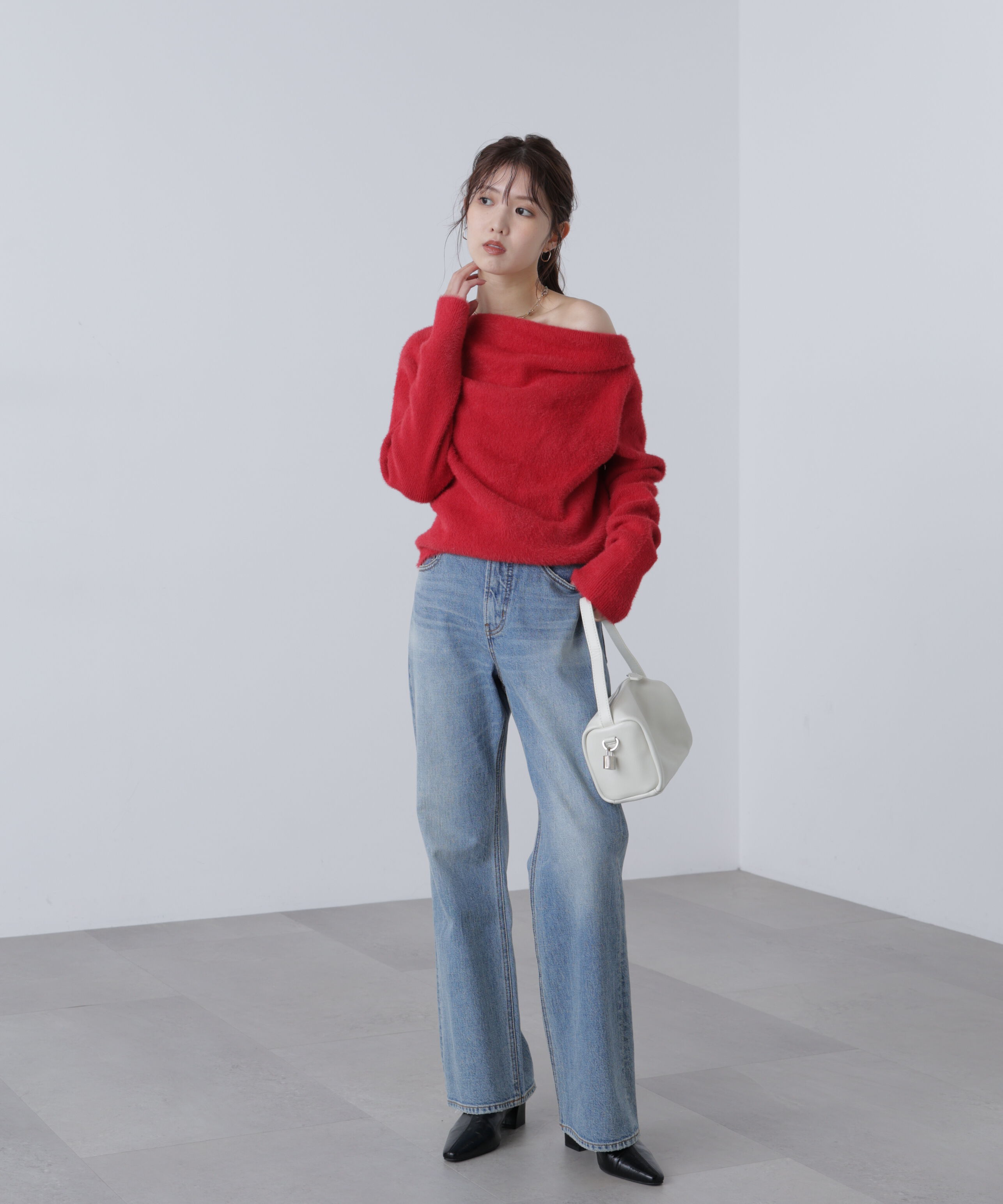  「シャギーオフショルドレープネックニット」|ニット・セーター|