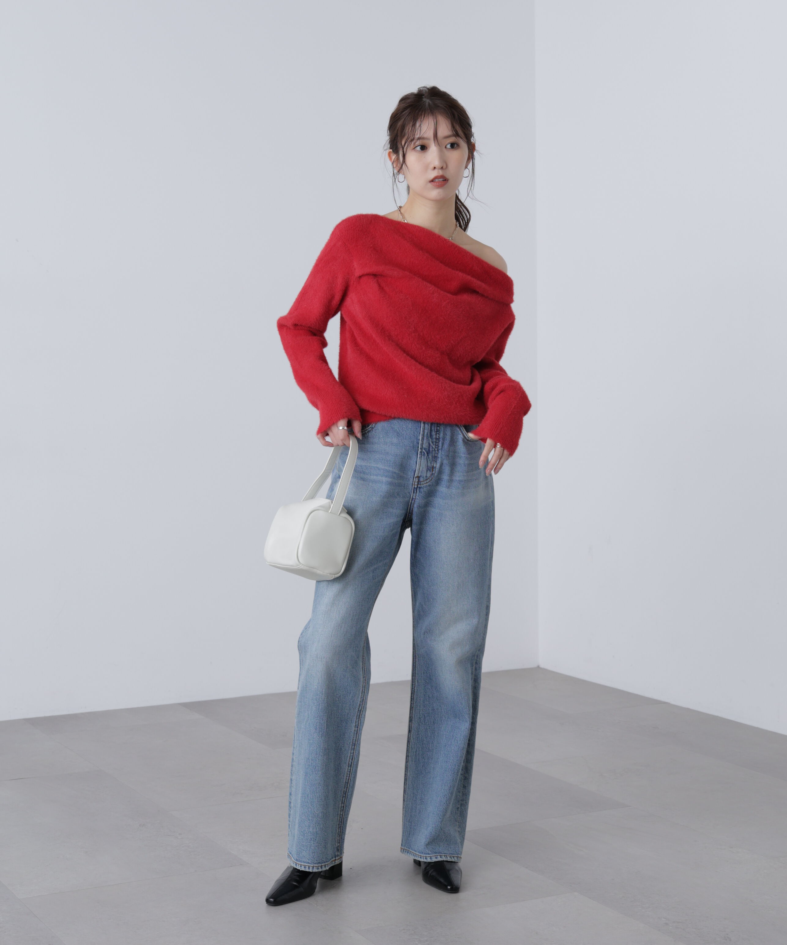  「シャギーオフショルドレープネックニット」|ニット・セーター|