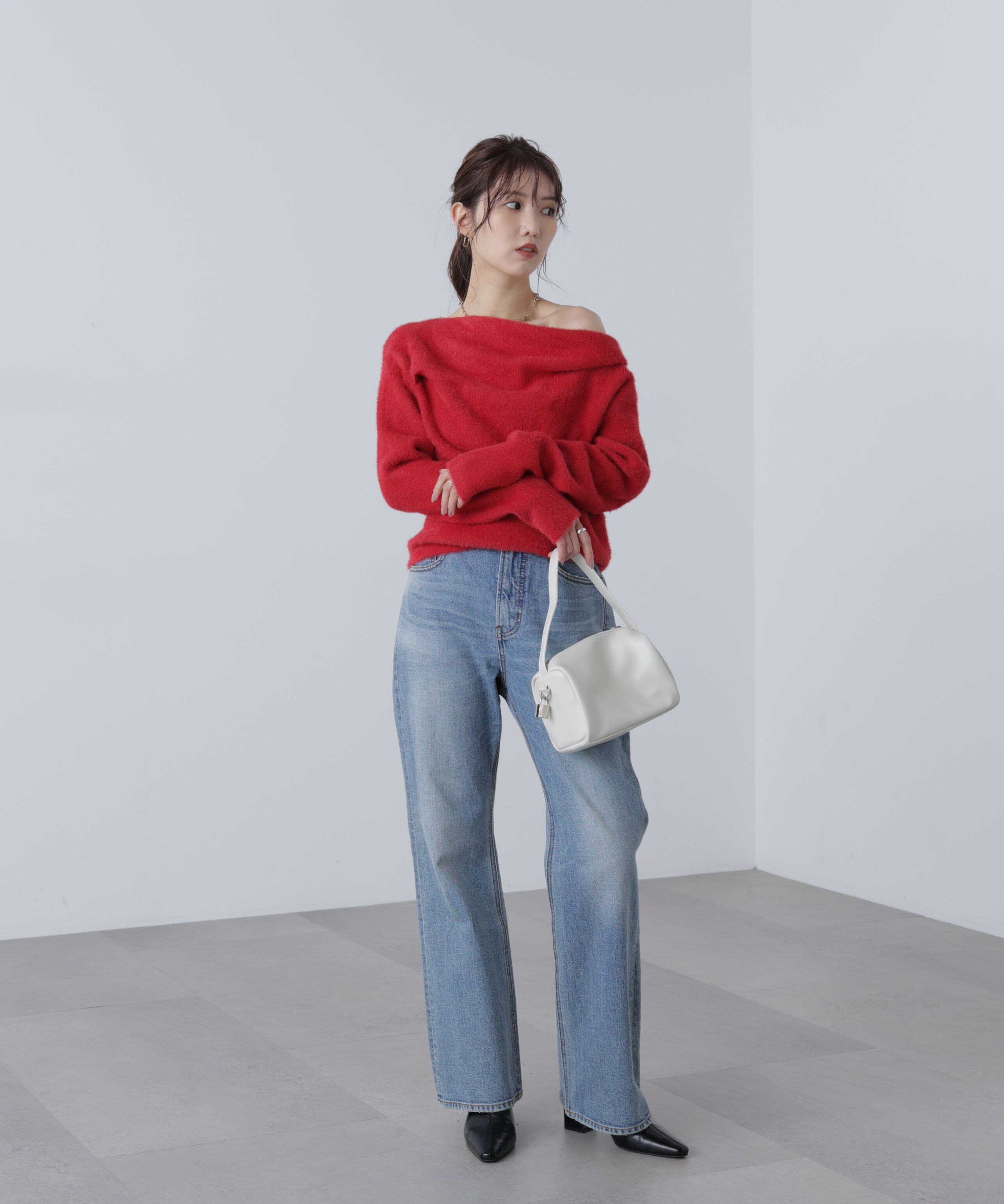  「シャギーオフショルドレープネックニット」|ニット・セーター|