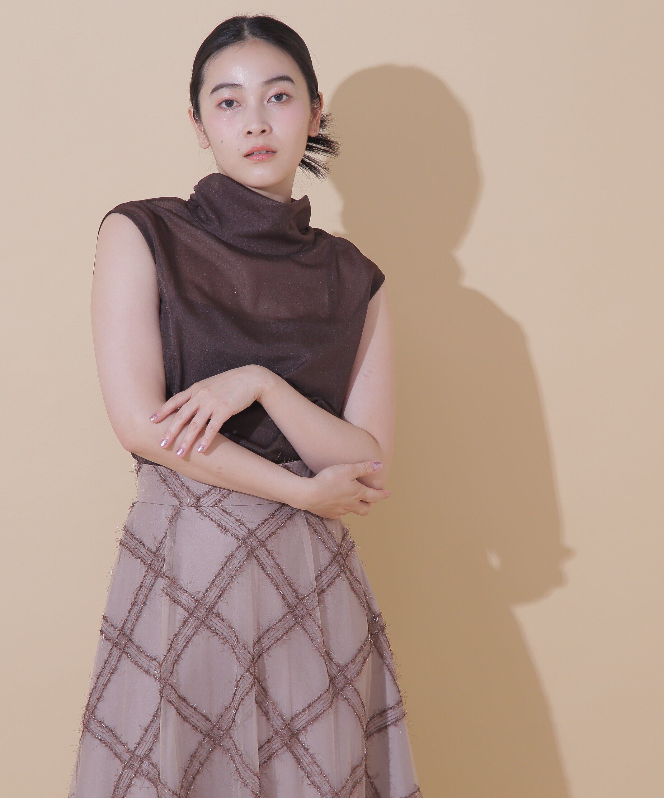  「◆シアーハイネックカットトップス」|Tシャツ・カットソー|ブラウン