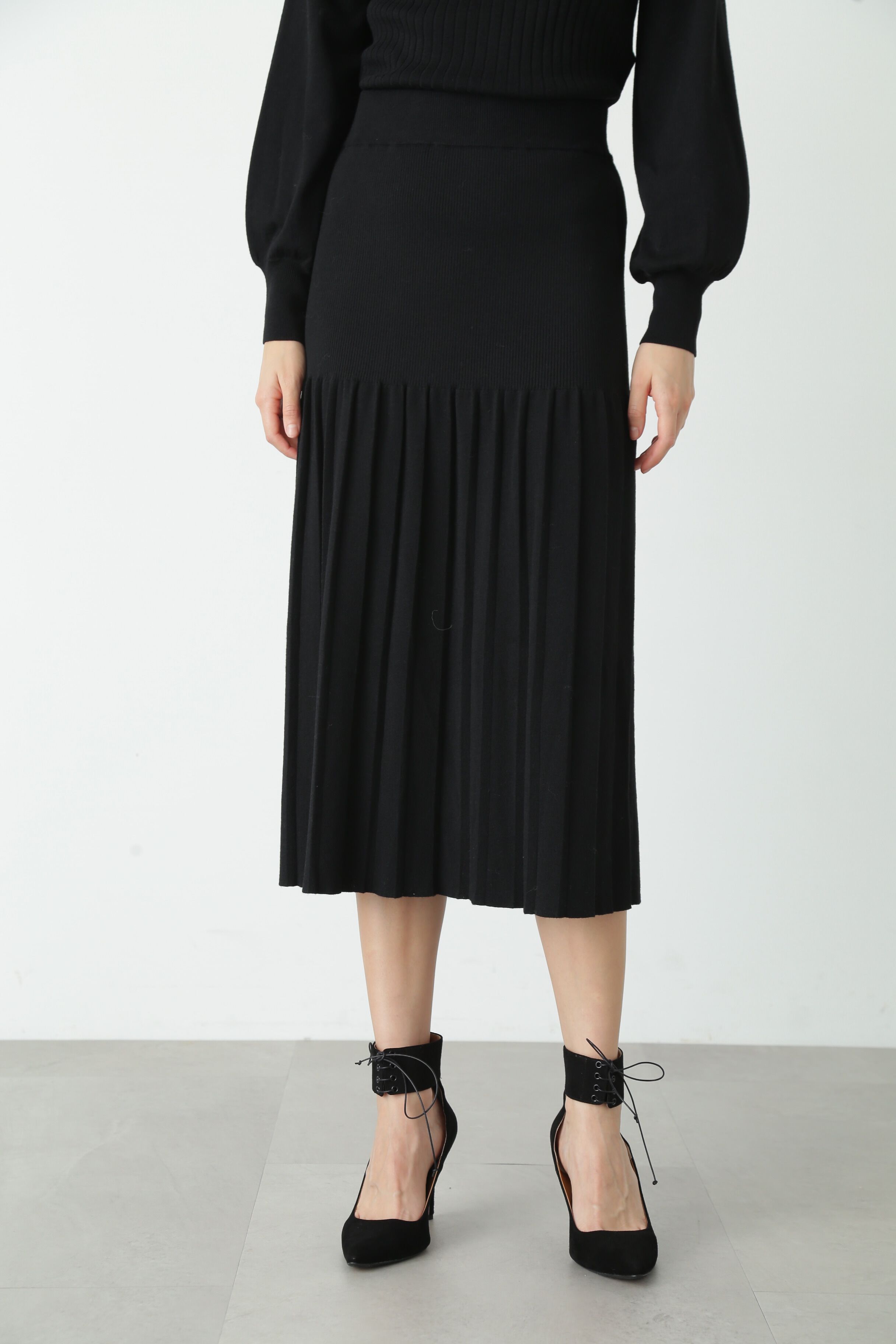  「◆ニットアッププリーツスカート」|スカート|ブラック