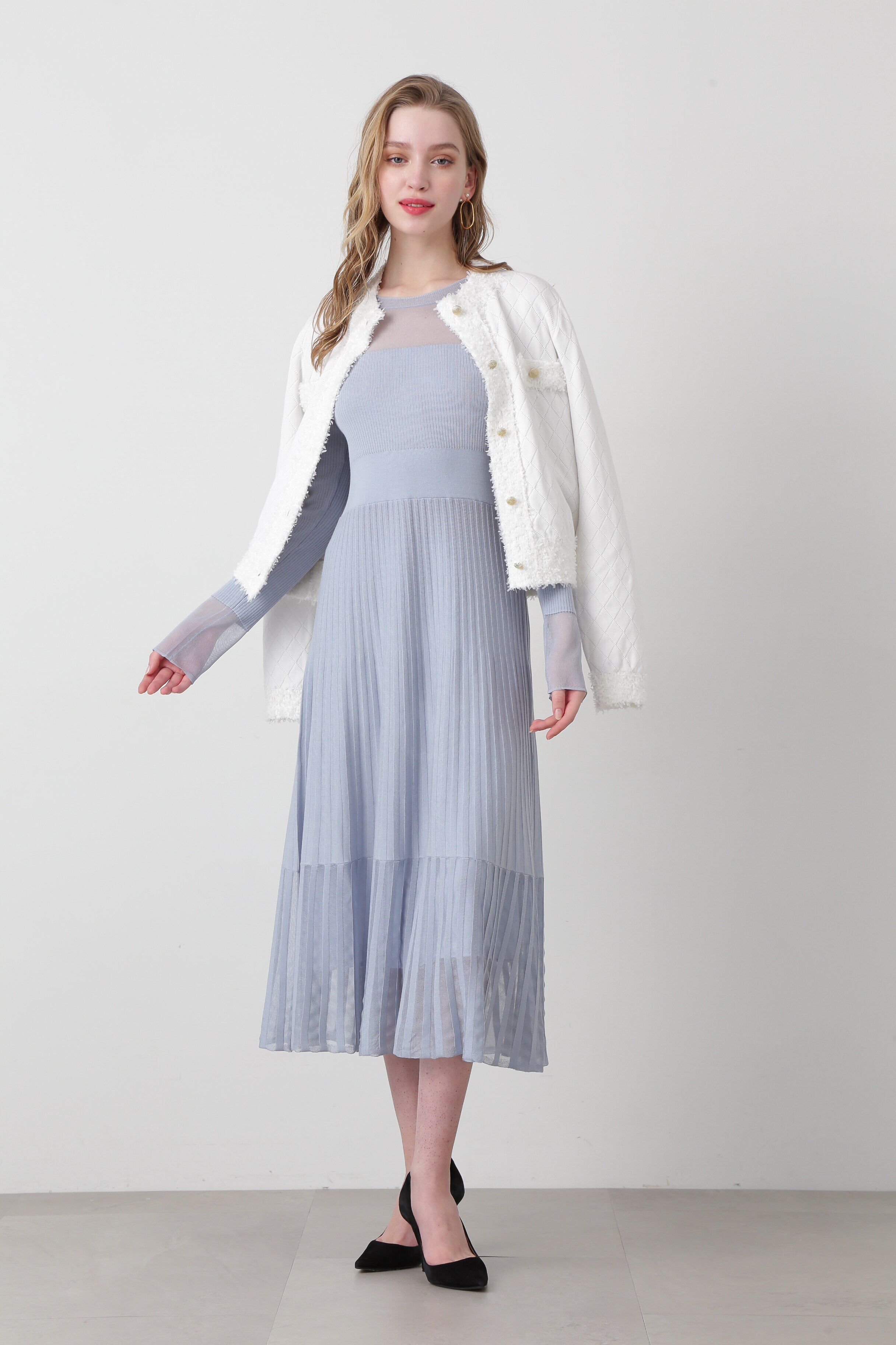  「◆シアーコンビフレアーニットワンピース」|ワンピース|