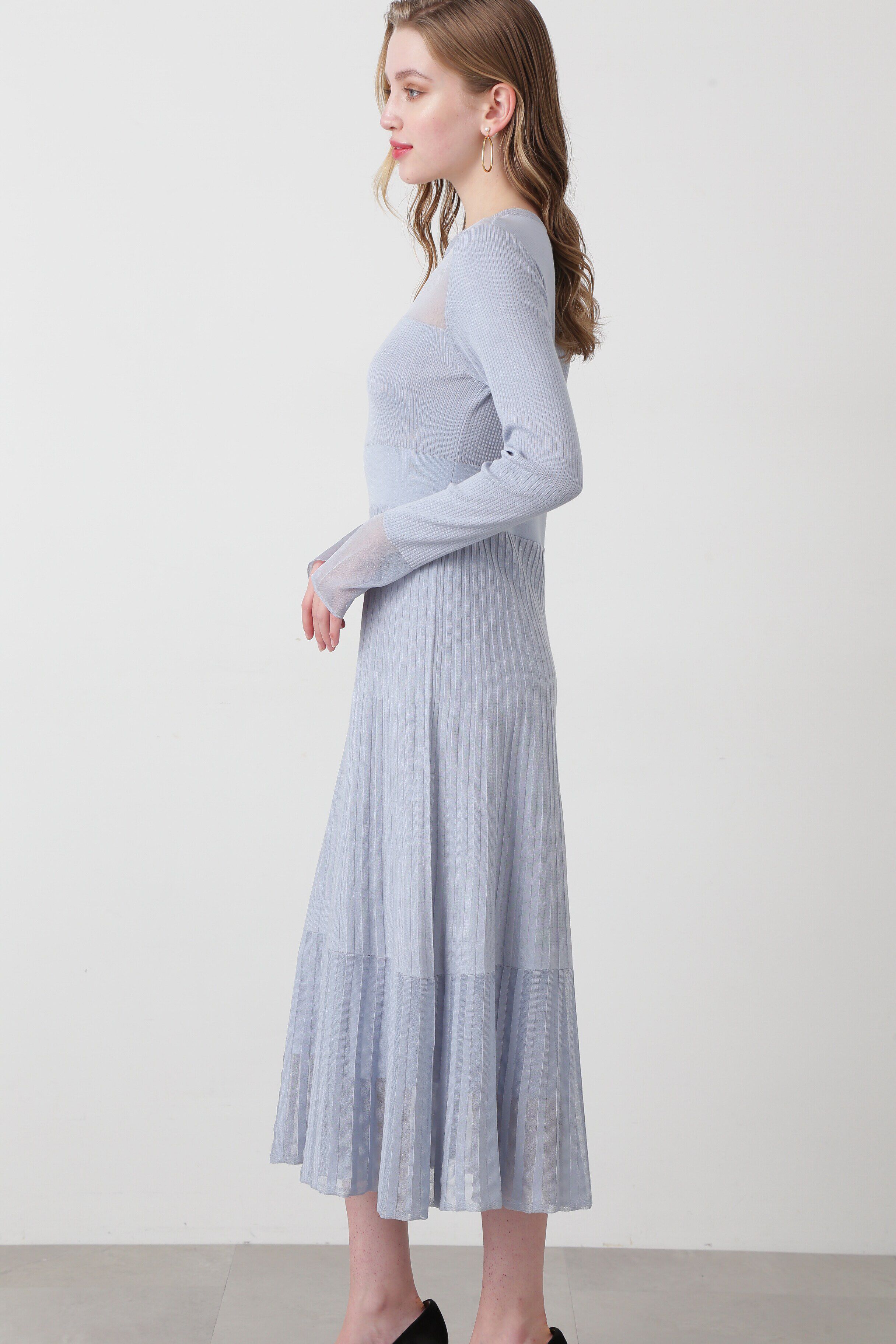  「◆シアーコンビフレアーニットワンピース」|ワンピース|