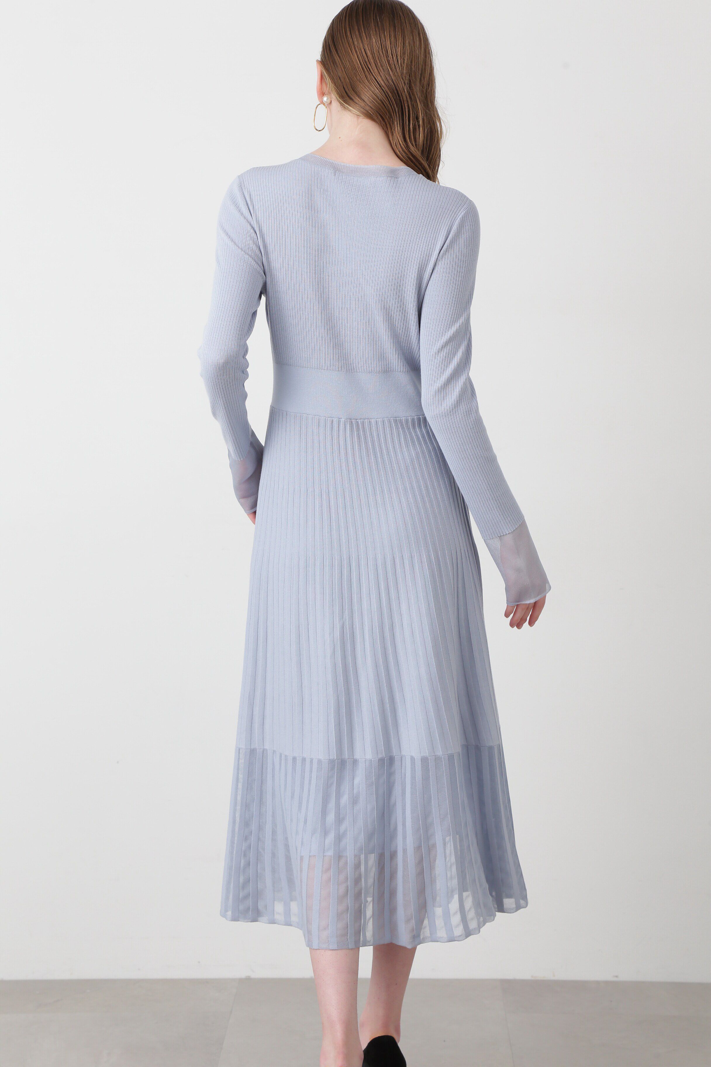  「◆シアーコンビフレアーニットワンピース」|ワンピース|