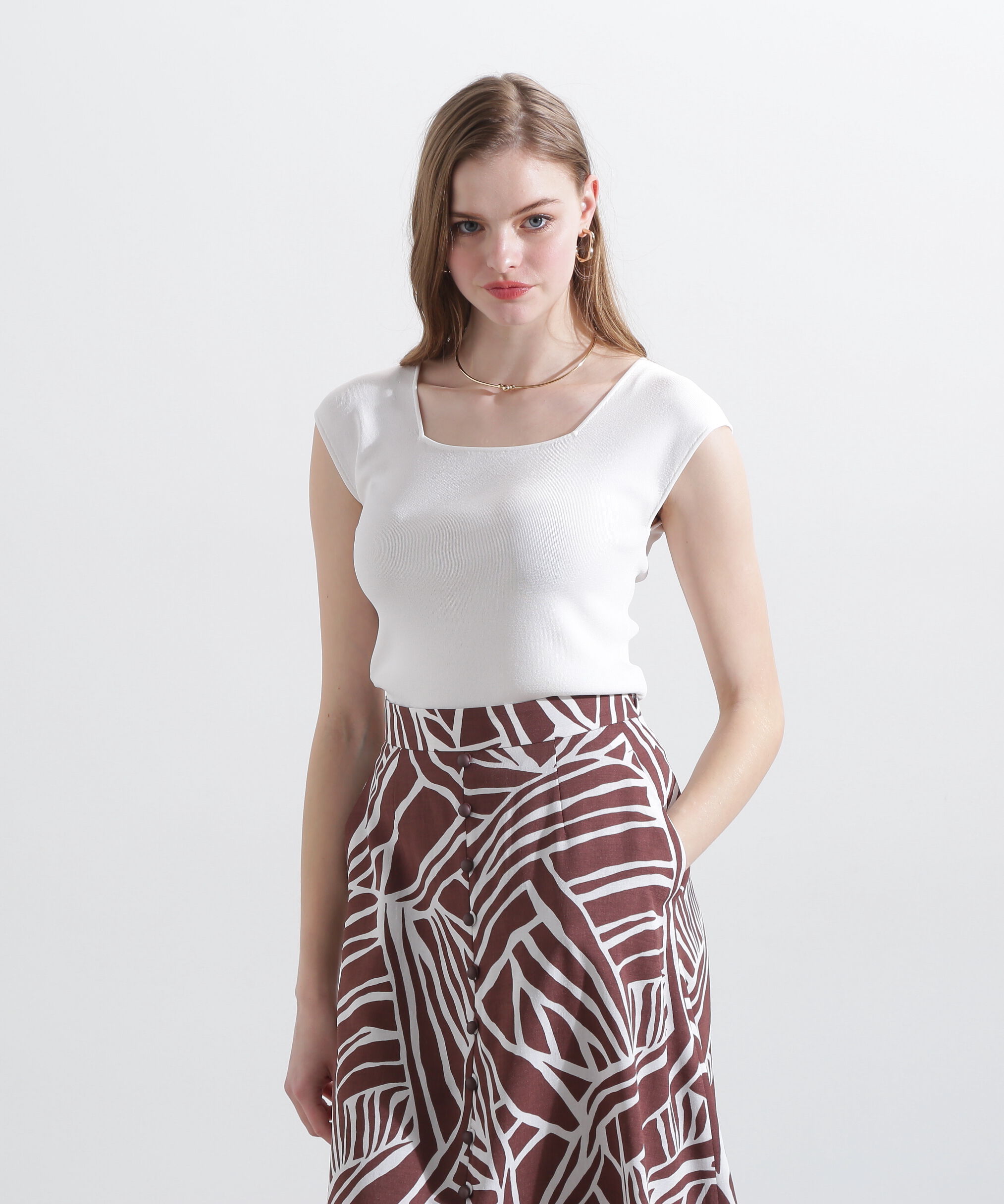  「◆スクエアネックニットプルオーバー」|ニット・セーター|ホワイト