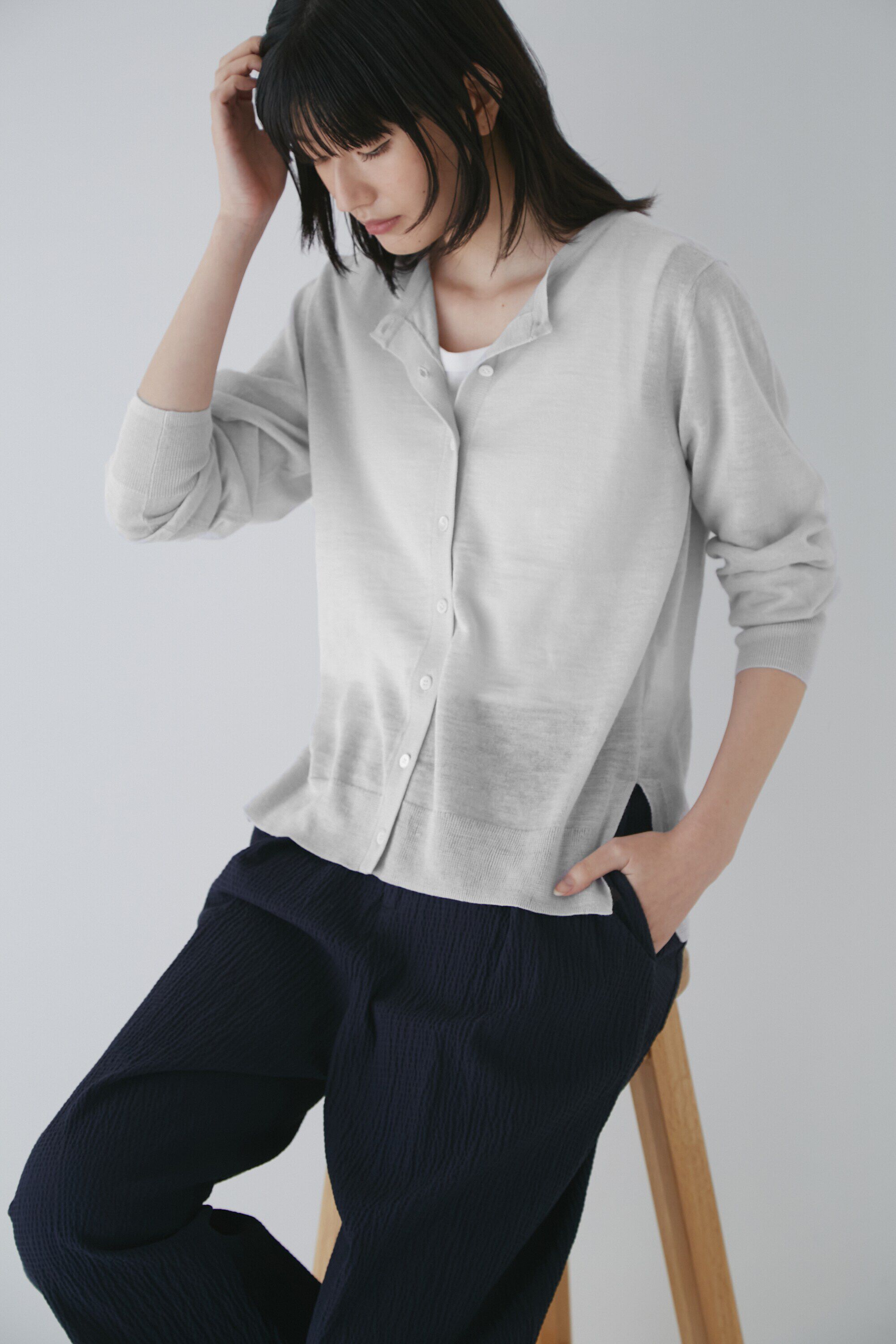  「◆ラミーハイゲージカーディガン」|ニット・セーター|グレー