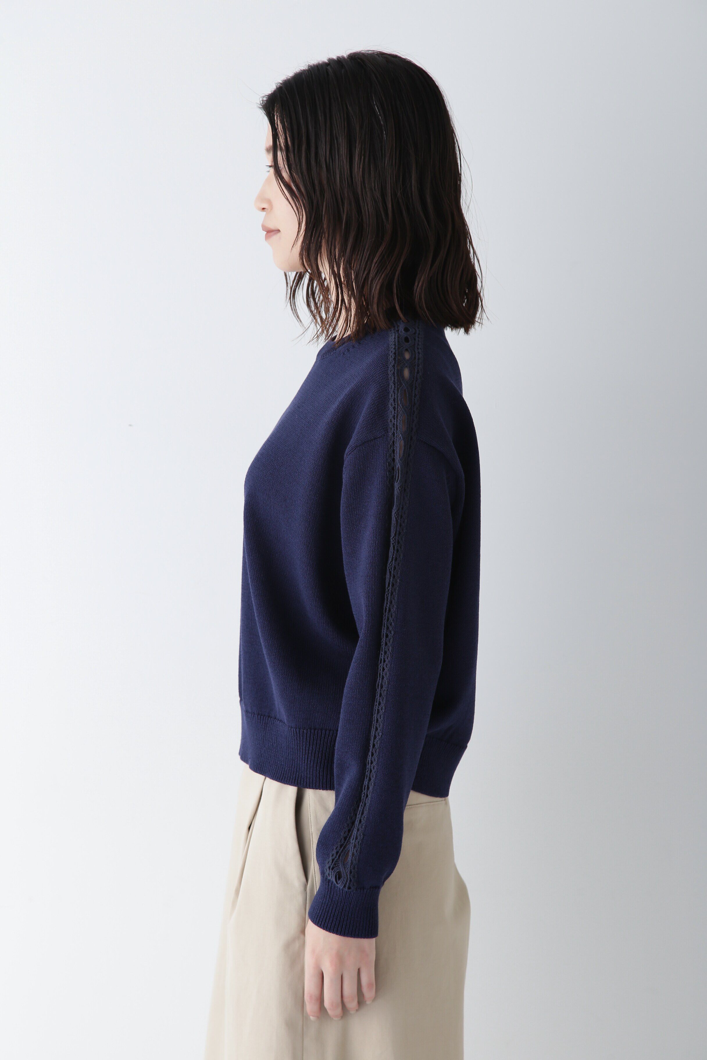  「◆【ウォッシャブル】レースドッキングニットプルオーバー」|ニット・セーター|