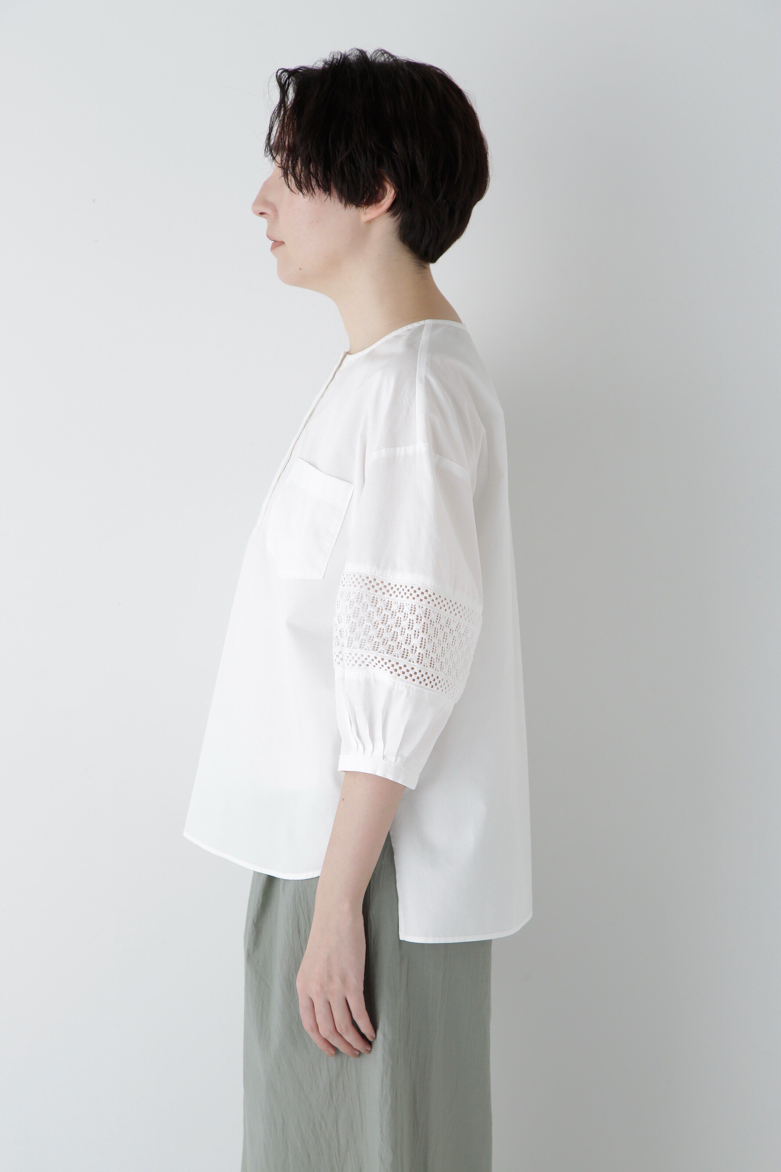  「◆コットンツイルレースドッキングブラウス」|シャツ・ブラウス|