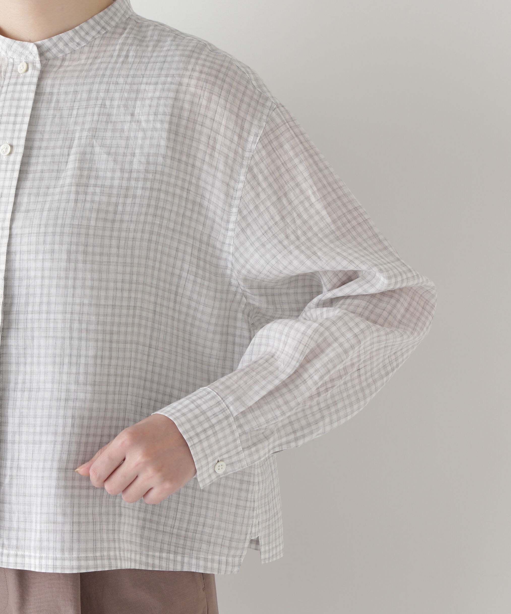  「◆ラミーバンドカラーギンガムシャツブラウス」|シャツ・ブラウス|