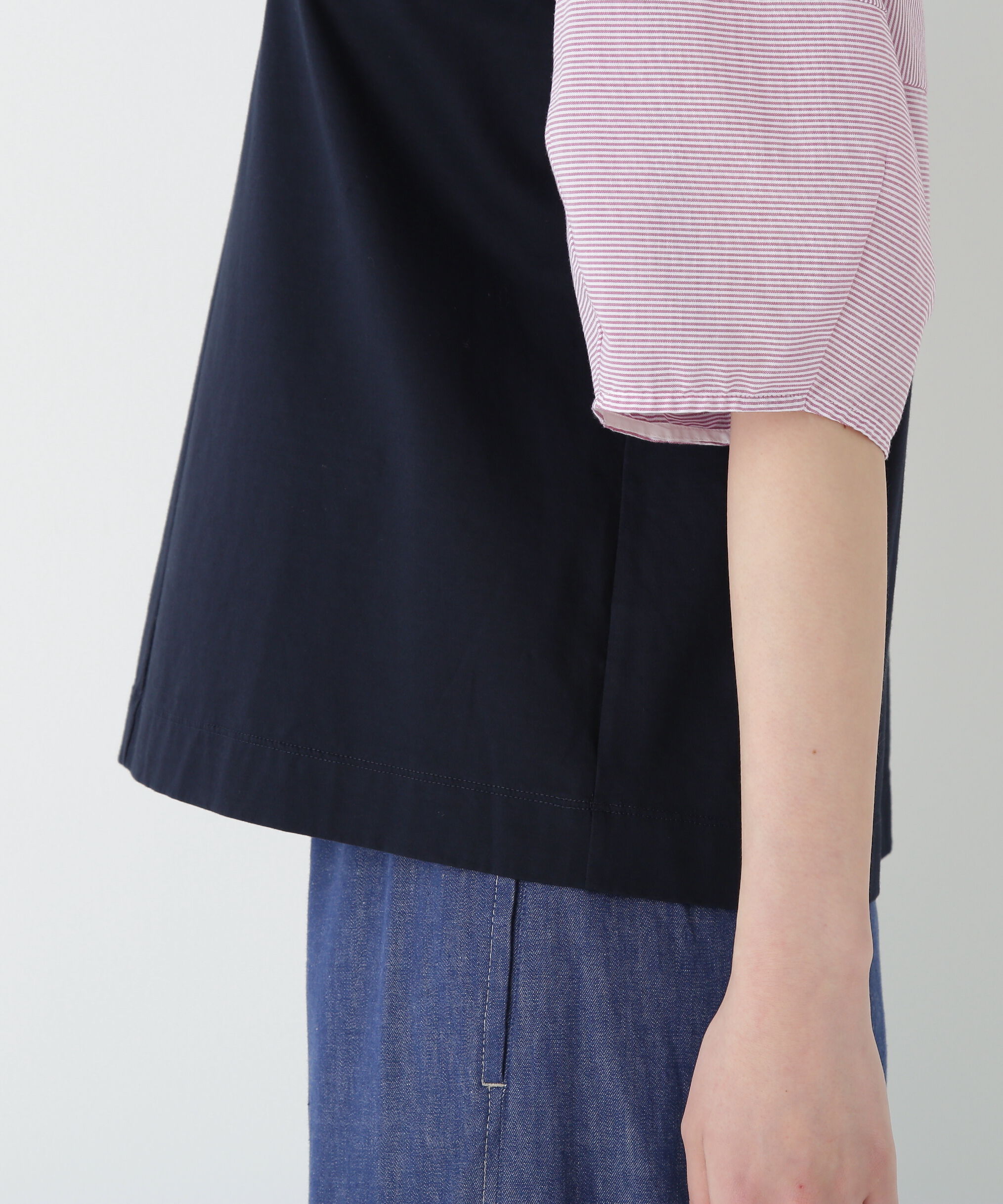  「◆シアーストライプドッキングＶネックカットソープルオーバー」|Tシャツ・カットソー|