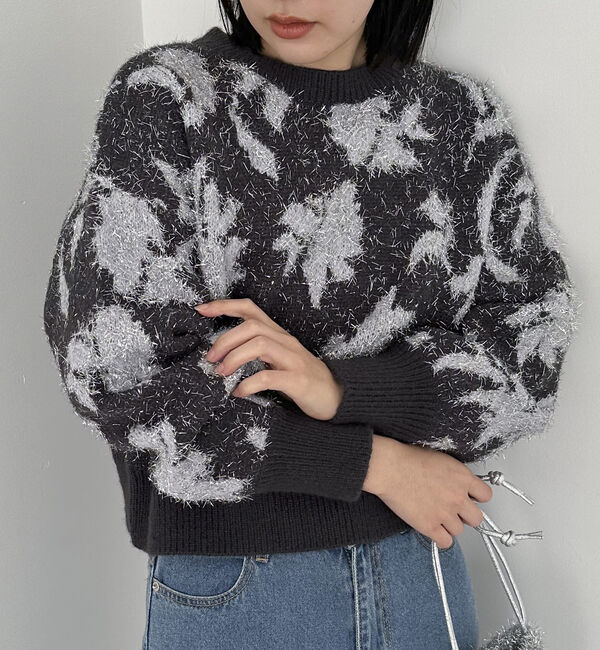 Doux archives「フラワーラメジャガードニット」|ニット・セーター|CHARCOAL GRAY