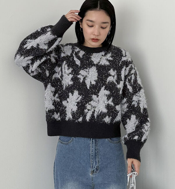 Doux archives「フラワーラメジャガードニット」|ニット・セーター|