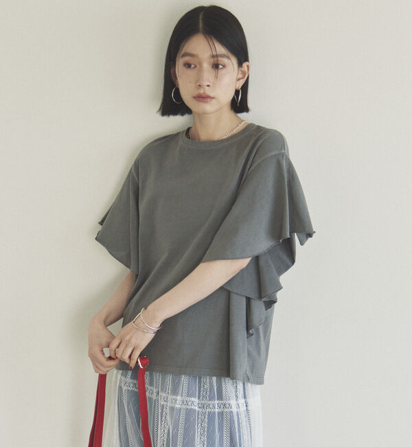 Doux archives「ピグメントラッフルＴｅｅ」|Tシャツ・カットソー|CHARCOAL GRAY