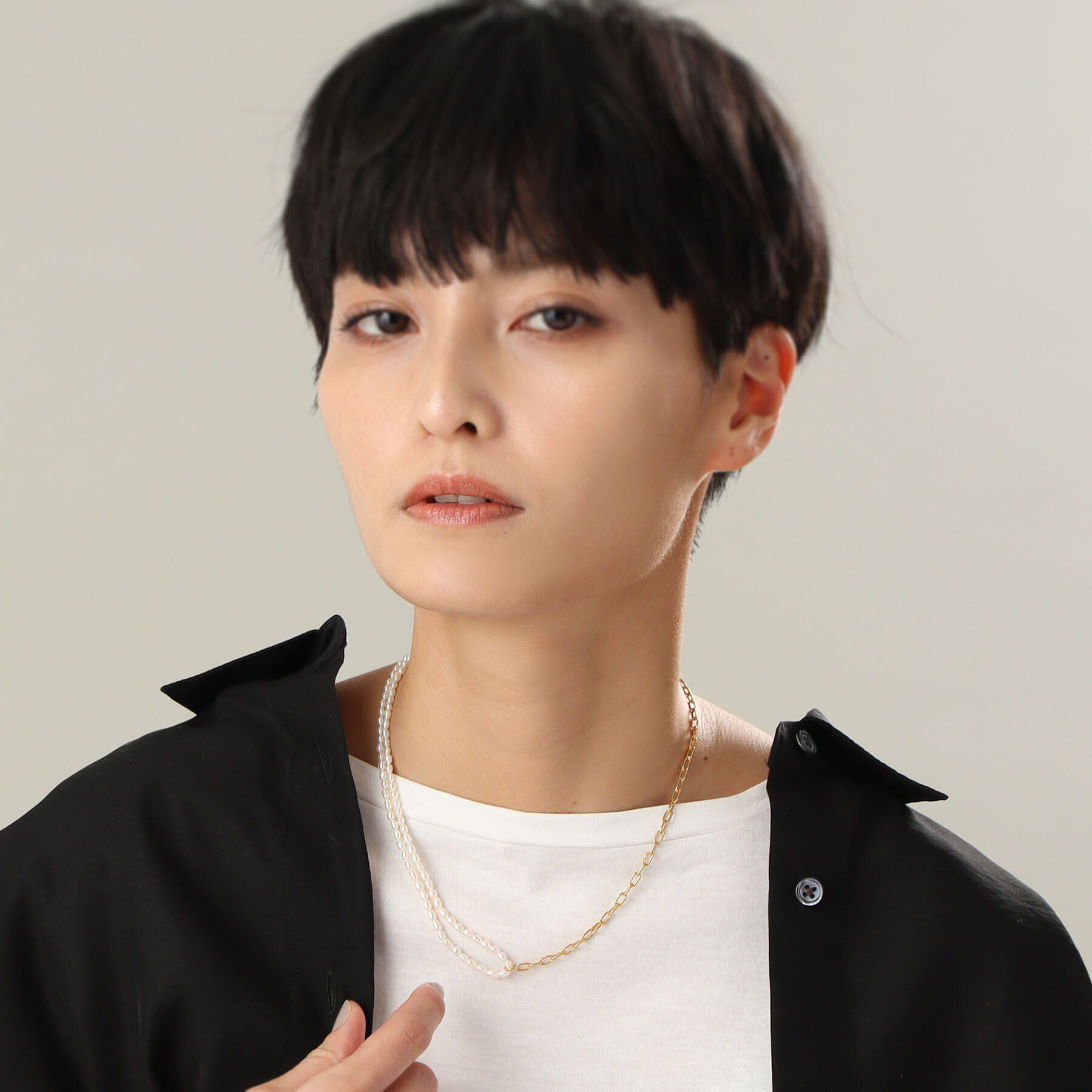 COCOSHNIK ONKITSCH「シルバー バロックパール ハーフチェーン ネックレス GP」|ネックレス|