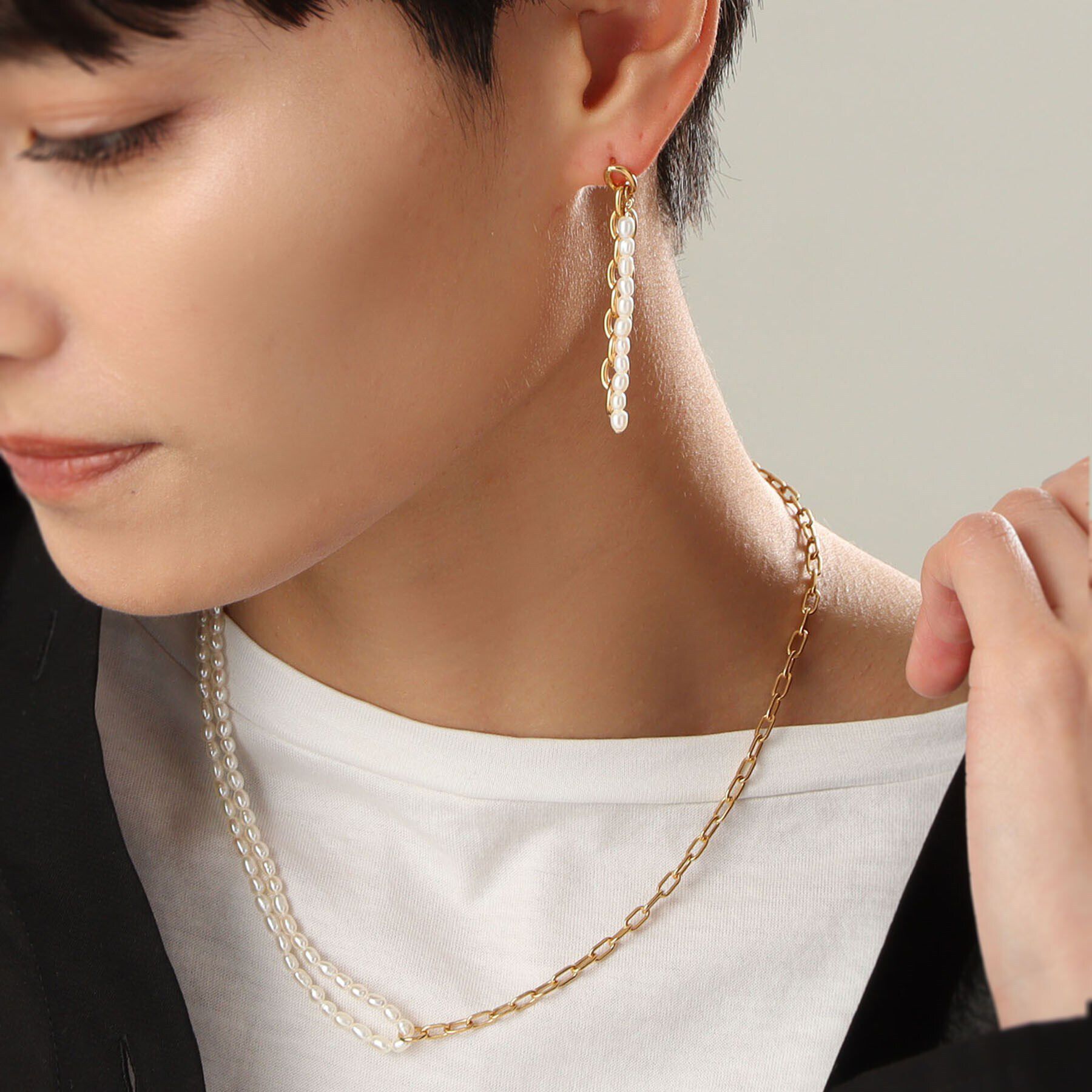 COCOSHNIK ONKITSCH「シルバー バロックパール ハーフチェーン ネックレス GP」|ネックレス|