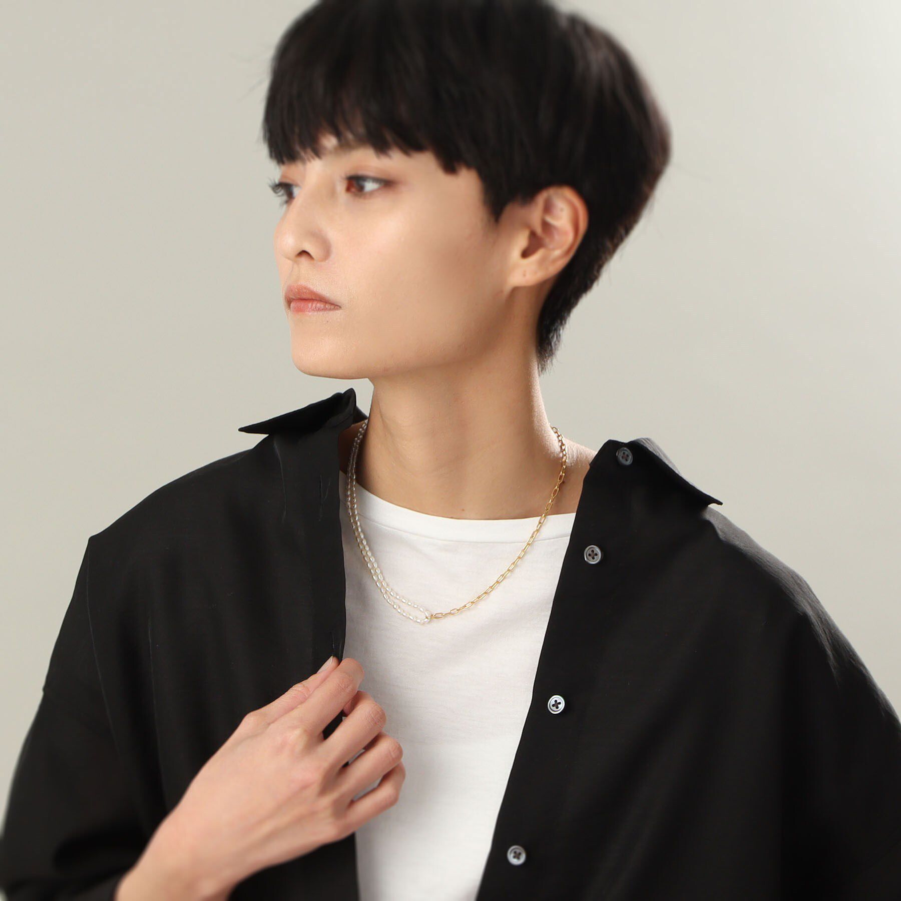 COCOSHNIK ONKITSCH「シルバー バロックパール ハーフチェーン ネックレス GP」|ネックレス|