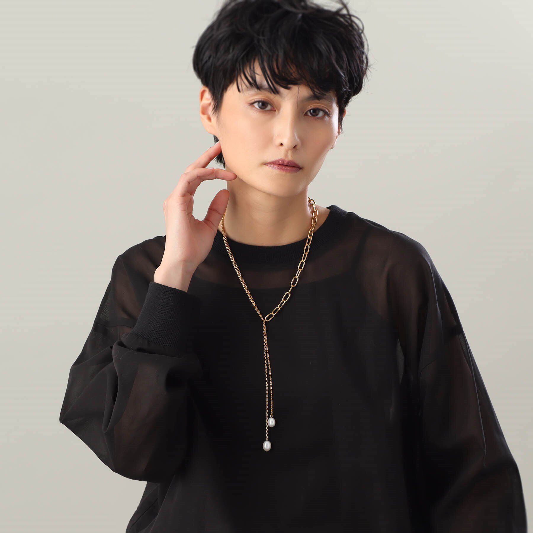 COCOSHNIK ONKITSCH「シルバー バロックパール ミックスチェーン ダブルドロップ ネックレス GP」|ネックレス|