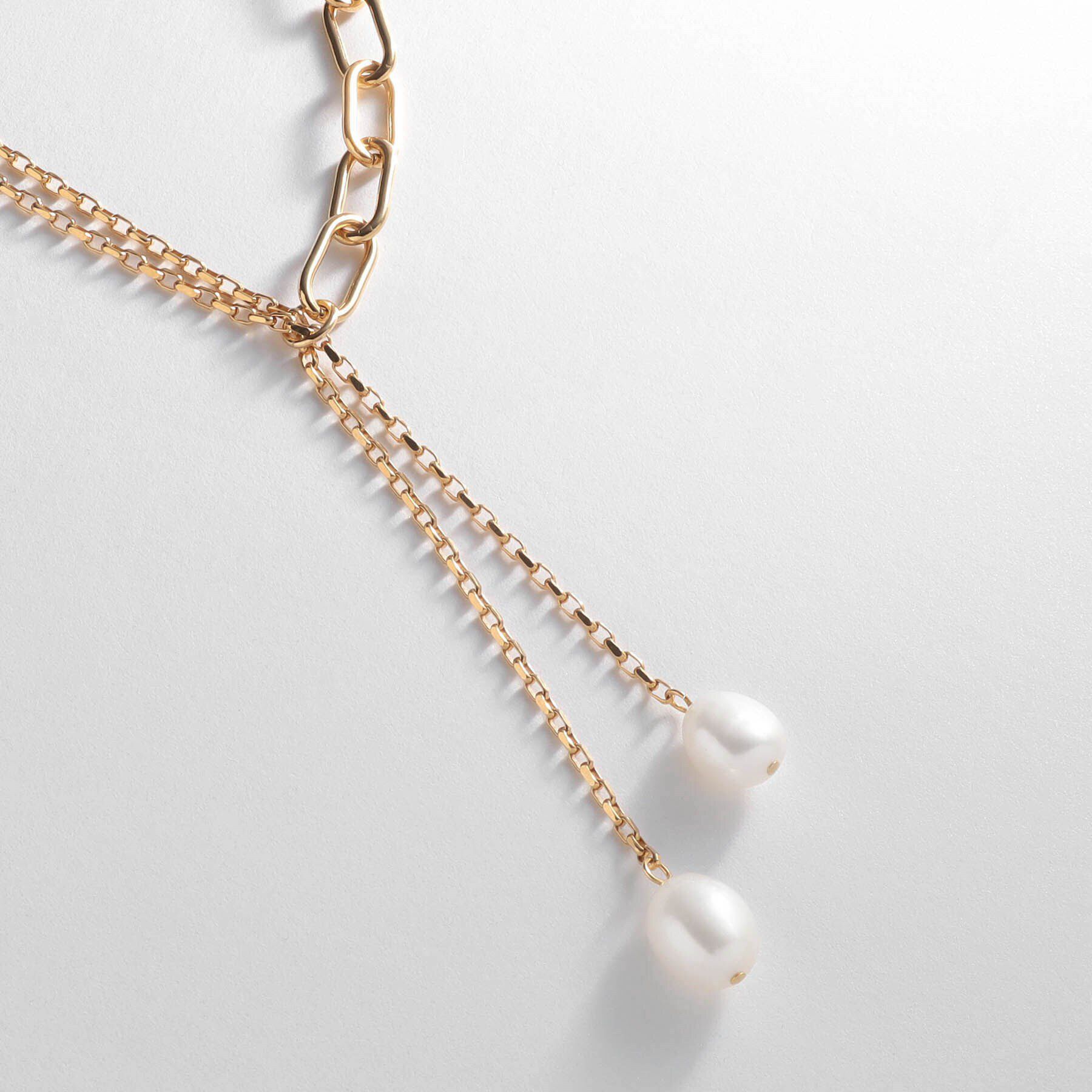 COCOSHNIK ONKITSCH「シルバー バロックパール ミックスチェーン ダブルドロップ ネックレス GP」|ネックレス|