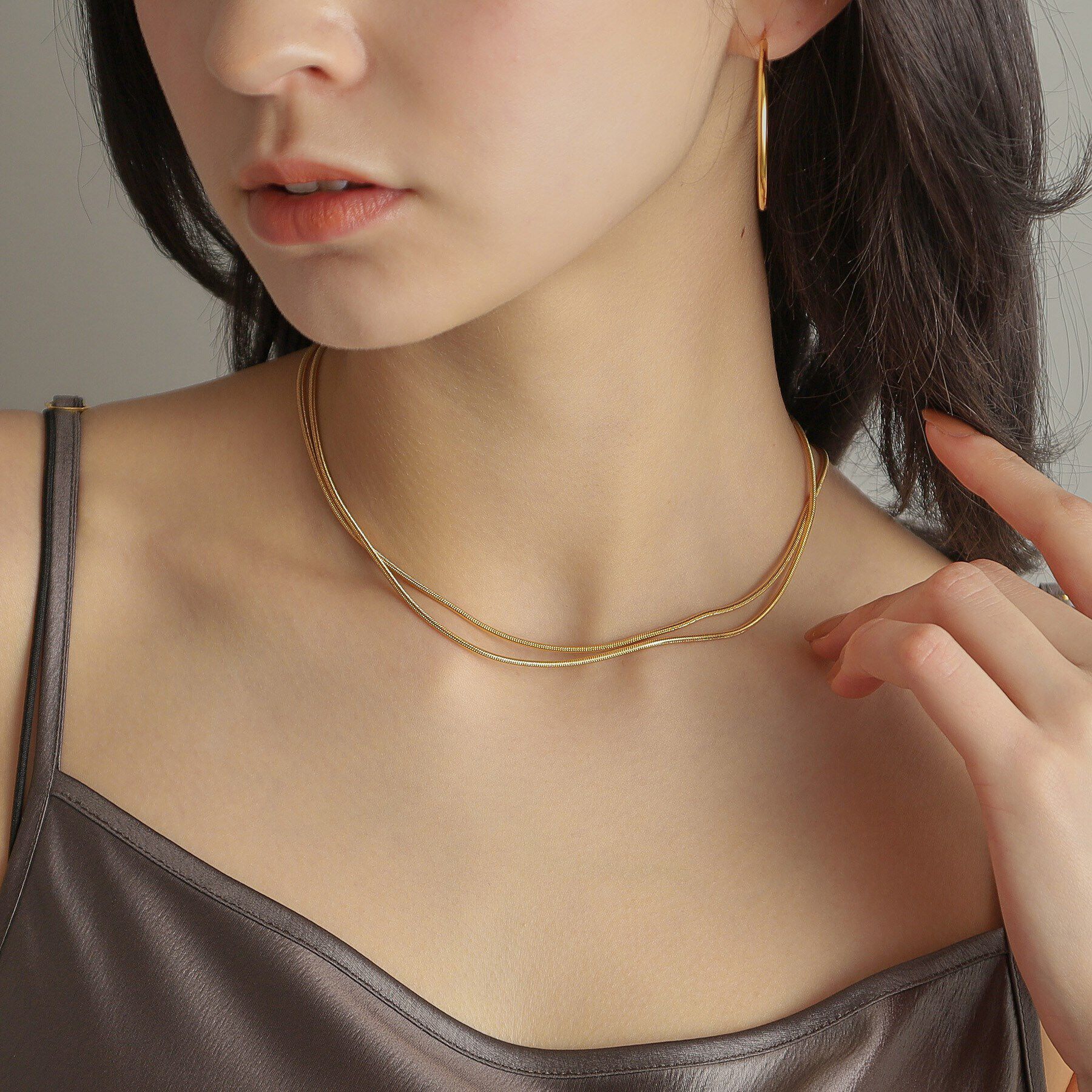 COCOSHNIK ONKITSCH「シルバー スネークチェーン ダブルネックレス GP」|ネックレス|