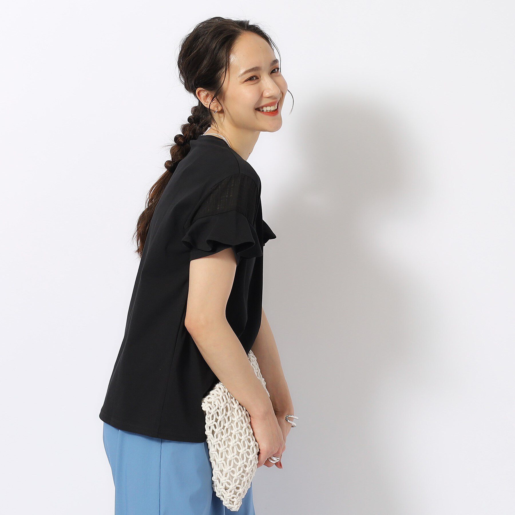 SHOO･LA･RUE「ほんのり甘い シアーチェック お袖フリルトップス」|Tシャツ・カットソー|