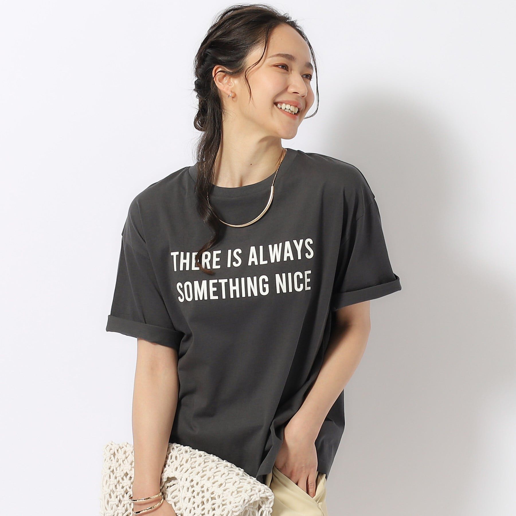 SHOO･LA･RUE「【洗える/プチプラ/綿100％】グラフィック半袖ゆるTシャツ」|Tシャツ・カットソー|チャコールグレー(8