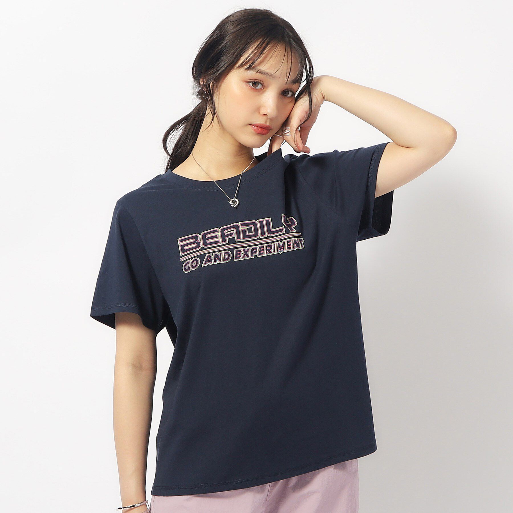 SHOO･LA･RUE「【洗える/プチプラ】プリントTシャツ」|Tシャツ・カットソー|ネイビー(694)