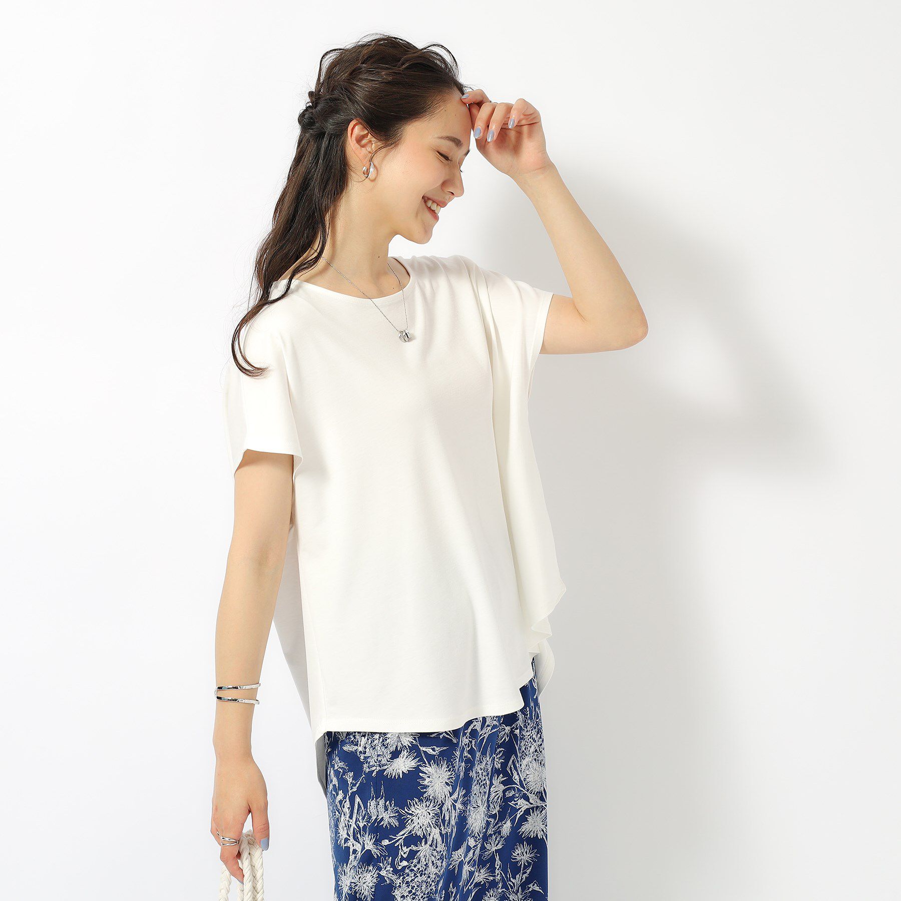 SHOO･LA･RUE「【UV】アウトで決まる とろみラウンドヘム半袖トップス」|Tシャツ・カットソー|