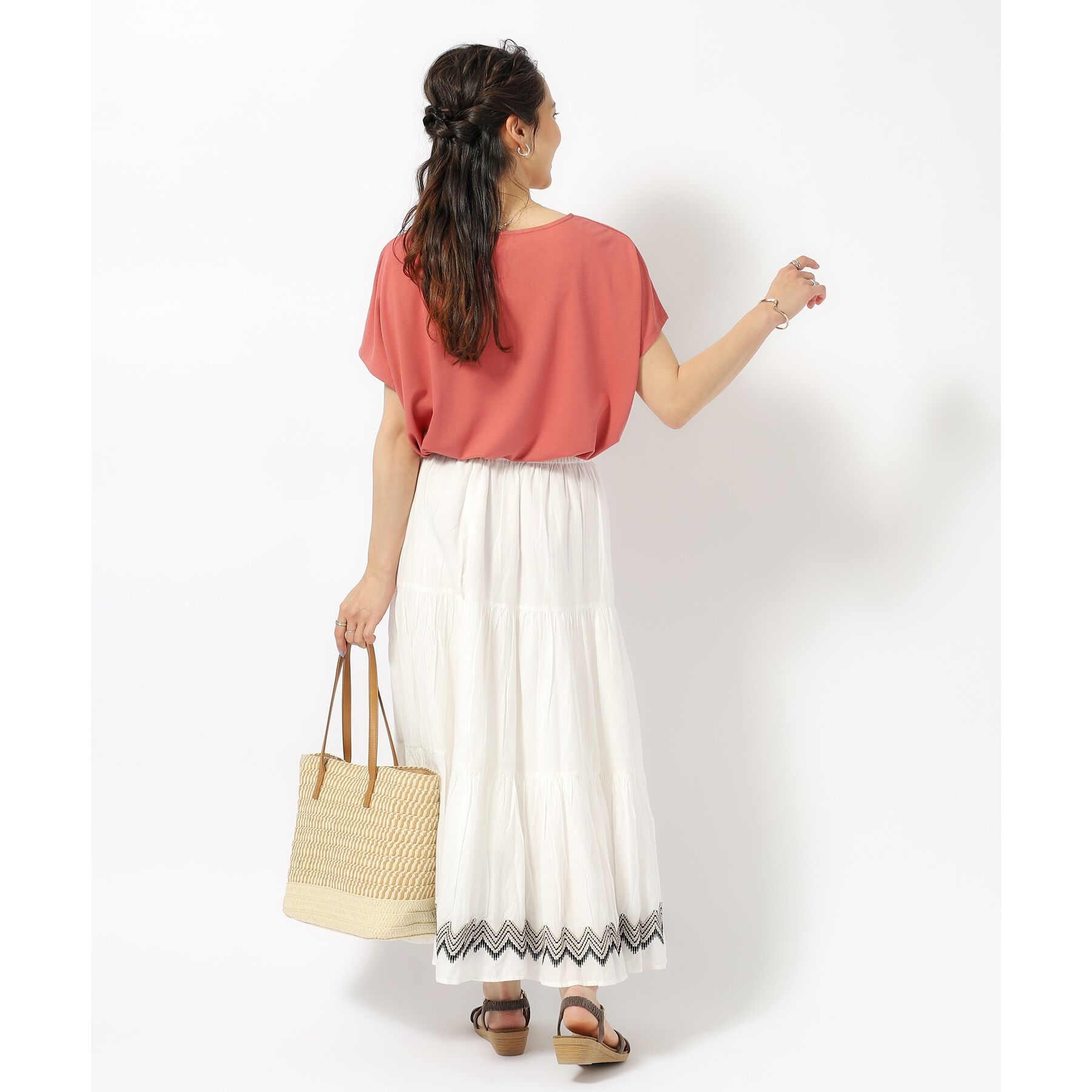 SHOO･LA･RUE「【UV】アウトで決まる とろみラウンドヘム半袖トップス」|Tシャツ・カットソー|